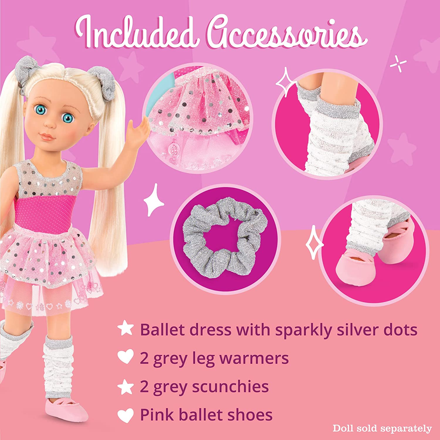 Glitter Girls &ndash; 14-Inch Doll Clothes &ndash; Twirls of Joy Ballerina Outfit Hearts & Stars &ndash; Ballet Dress, Hair Elastics, Shoes &ndash; 3+ Years image number 5