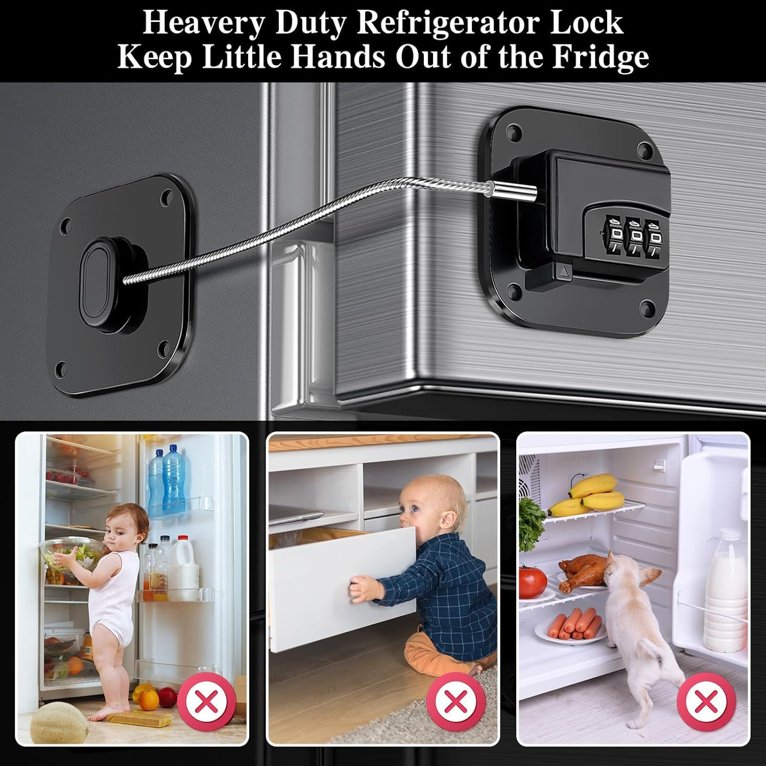 2 Pack Child Safety Cabinet Locks Plastic Fridge Lock for Kids Heavy Duty Refridge Lock Self Adhesive Combination Locks for Cabinets Window Drawers No Drilling No Keys Needed