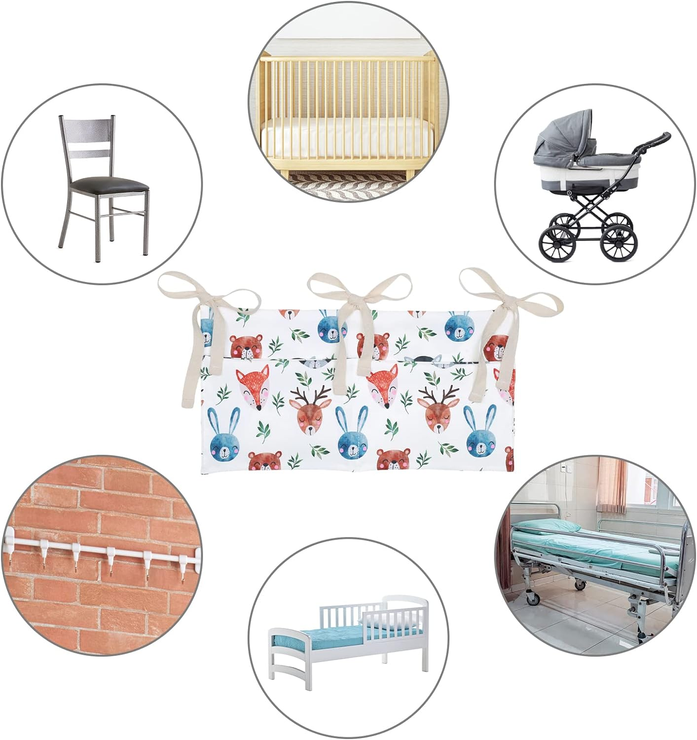 Winmany Baby Crib Organizer Cot Caddy Bed Storage Bag 2 Pockets Bedside Hanging Diaper Nursery Organizer for Diapers Toys Clothing (Animal) image number 4