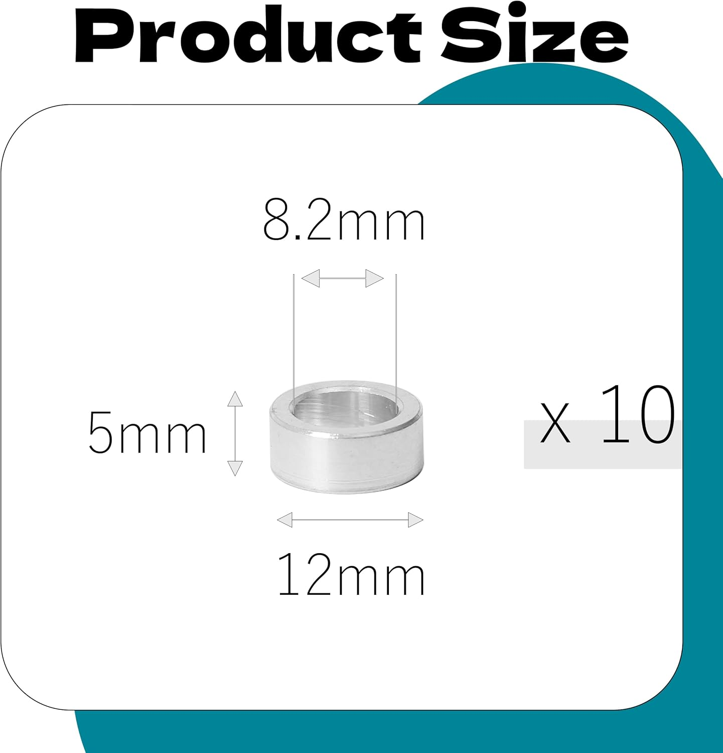 10Pcs M8 Aluminum Spacers, Metal Spacer Aluminum round 8.2Mm ID X 12Mm OD X 5Mm L Thickness Aluminum Spacer Screw Standoff for M8 Screw Bolts Silver