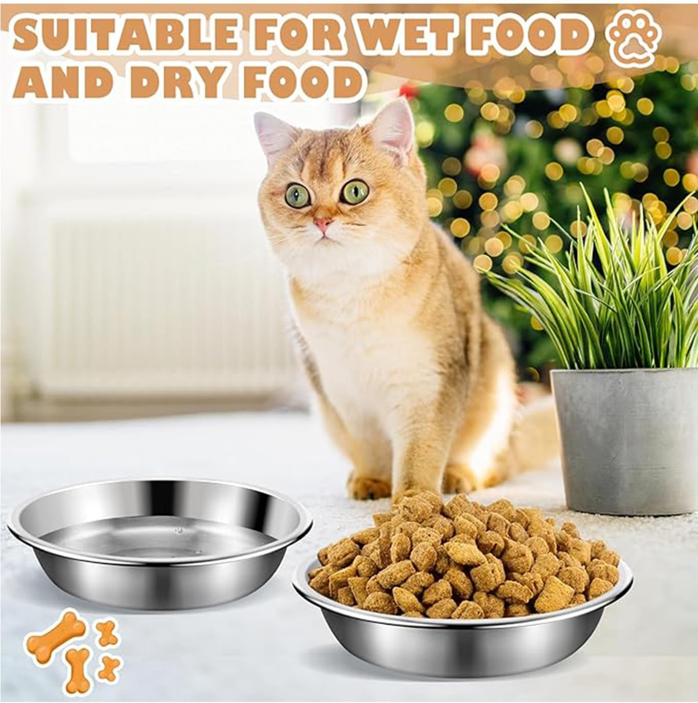 Cat Bowls，Cat Food Bowl,Stainless Steel Dog Treat Dish for Indoor Dogs Shallow and Wide Dog Wet Treat Dish Pet Feeding Dish Whisker Fatigue Relief Dog Dish for Puppy Kitten (12Packs) image number 5