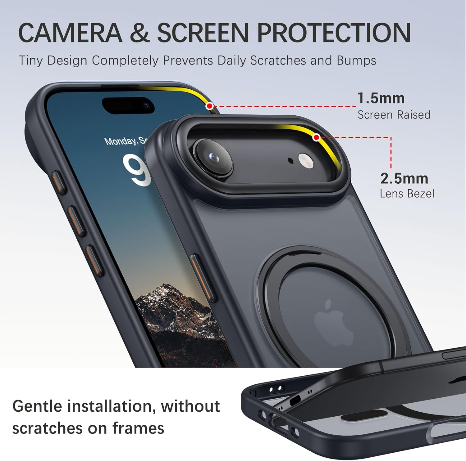YINLAI for Iphone Air Case 6.5-Inch, Magnetic Compatible with Magsafe, with 360&deg; Rotatable Ring Stand, Anti-Fingerprint Skin-Friendly, Shockproof Full-Body Protective Iphone Air Case, Black image number 7
