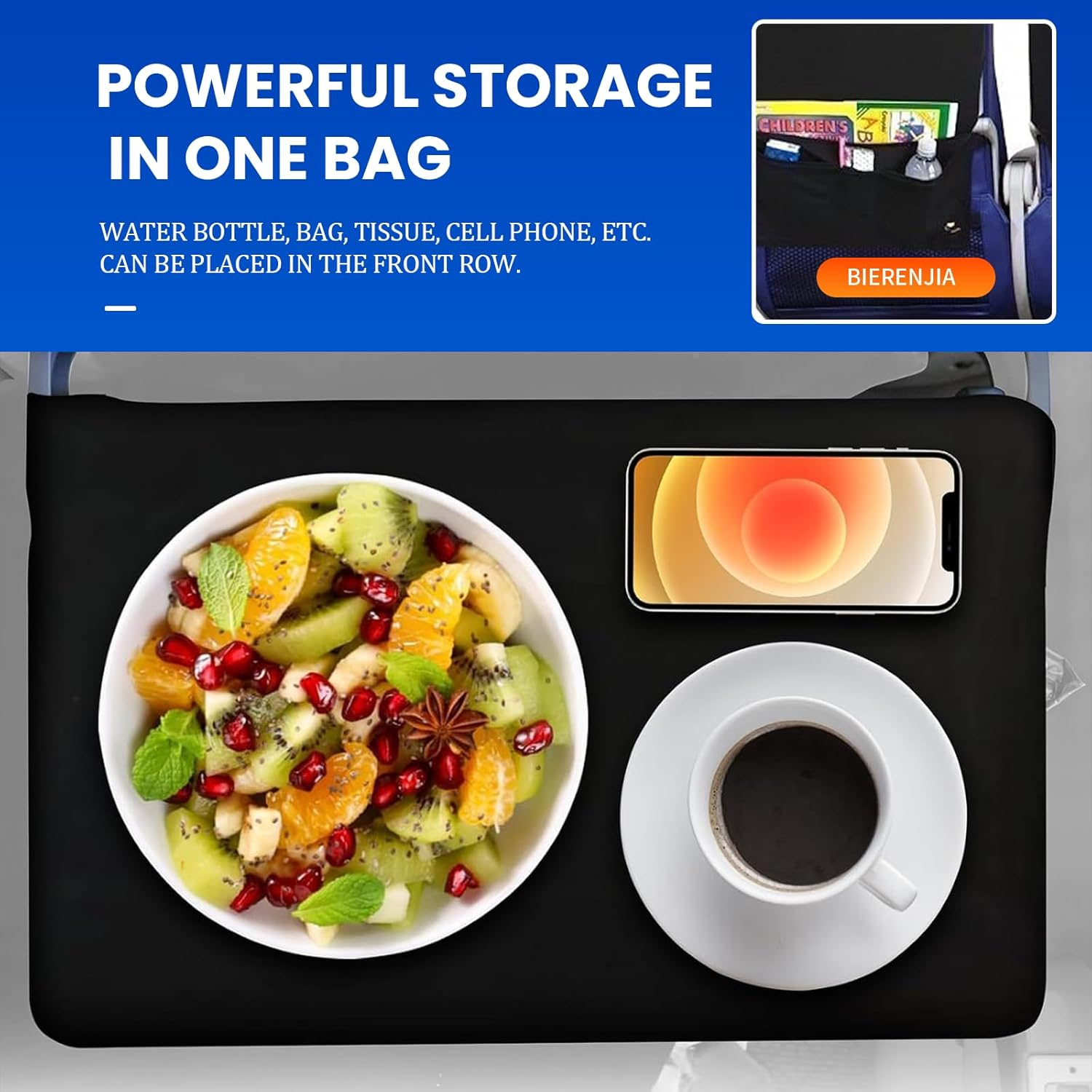 Airplane Tray Table Cover Have for Organized Flights Bullet Points Black Expandable Seat Back Organizer Storage for Personal Items