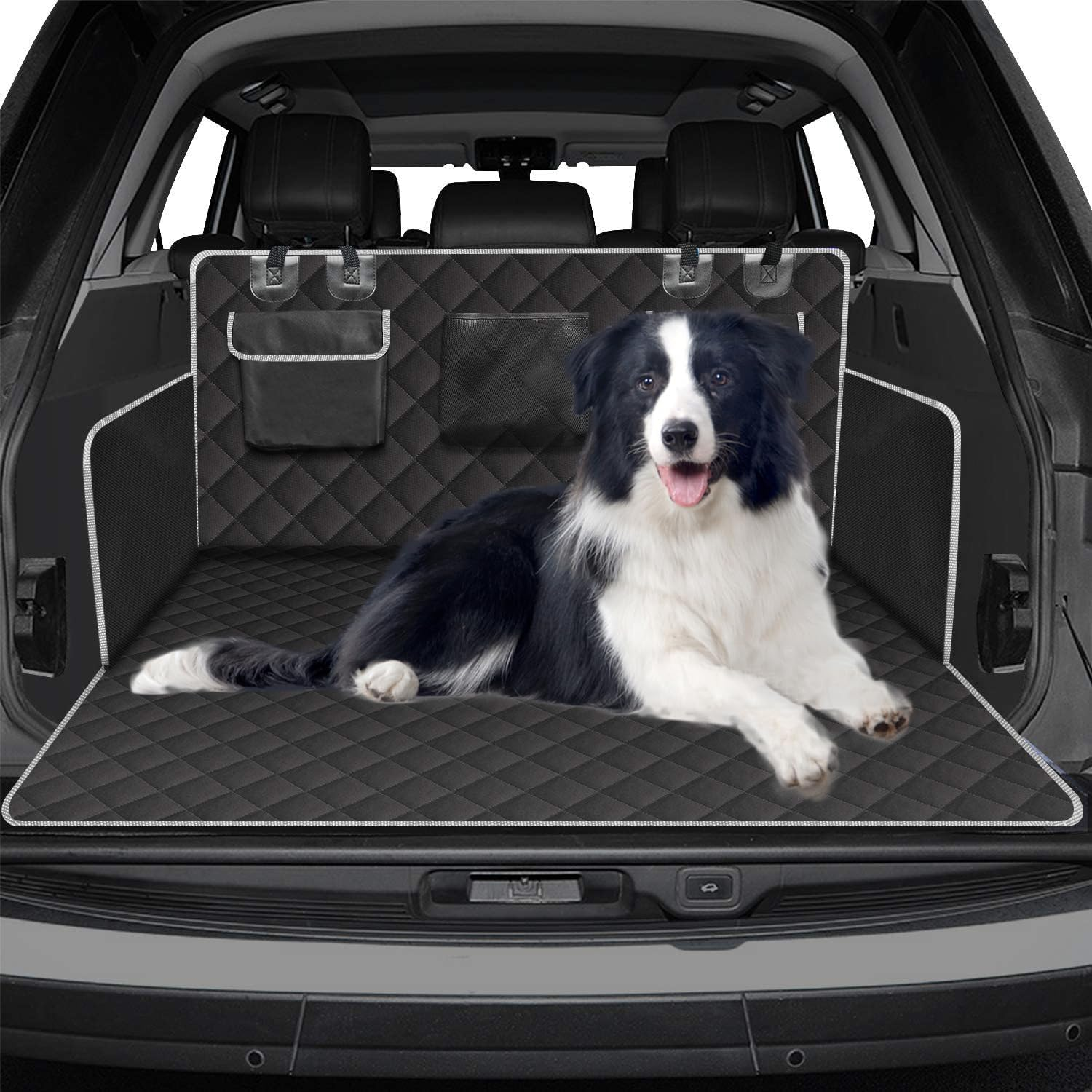 Dog Car Seat Protector for Back Seat, Car Boot Liners for Dogs，With 3 Organizer Pockets and Side Flaps. Dog Car Seat Covers, Non-Slip, Waterproof, Large Size for All Cars, Trucks and Suvs image number 5