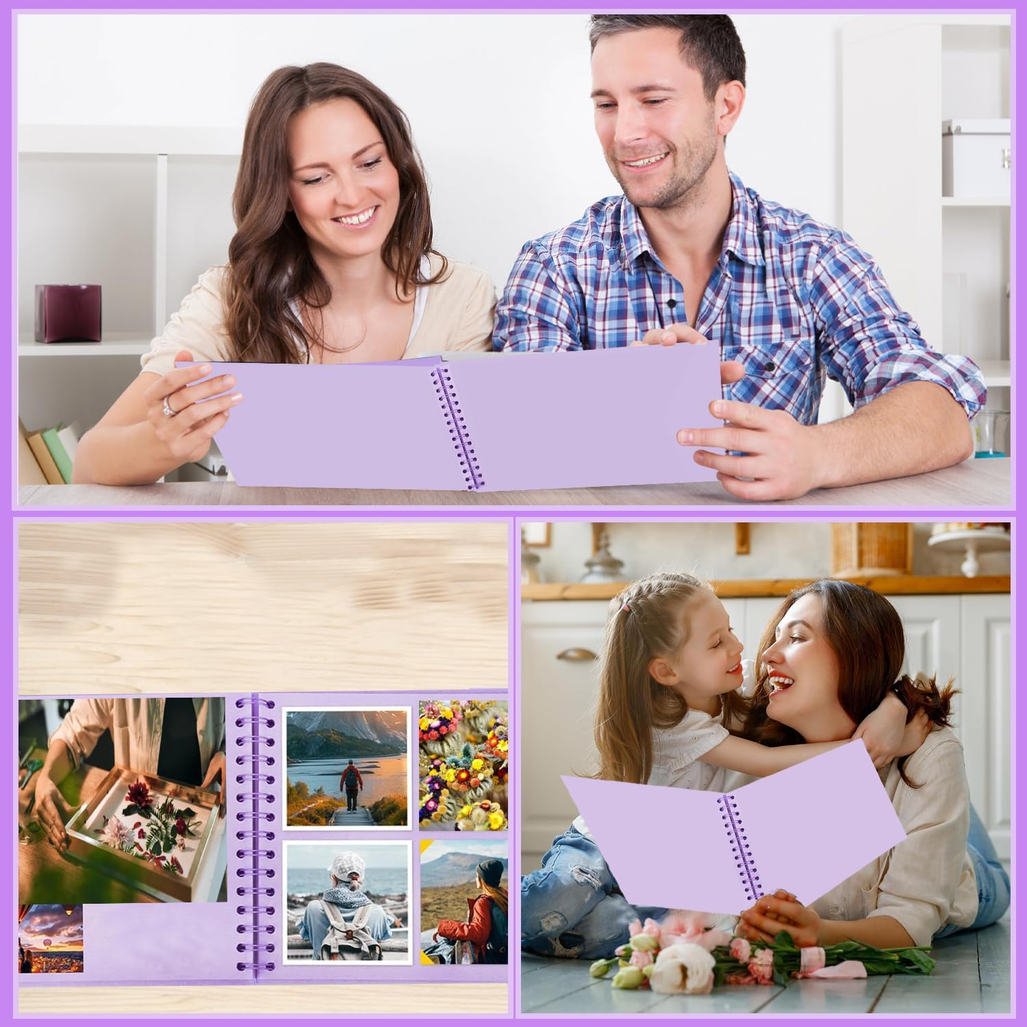 Scrapbook Photo Album, 8-Inch Personalized Photo Book, DIY Memory Album with 3 Album Stickers, Square Hardcover Scrapbook for Wedding, Babies and Anniversaries, 20 Sheets