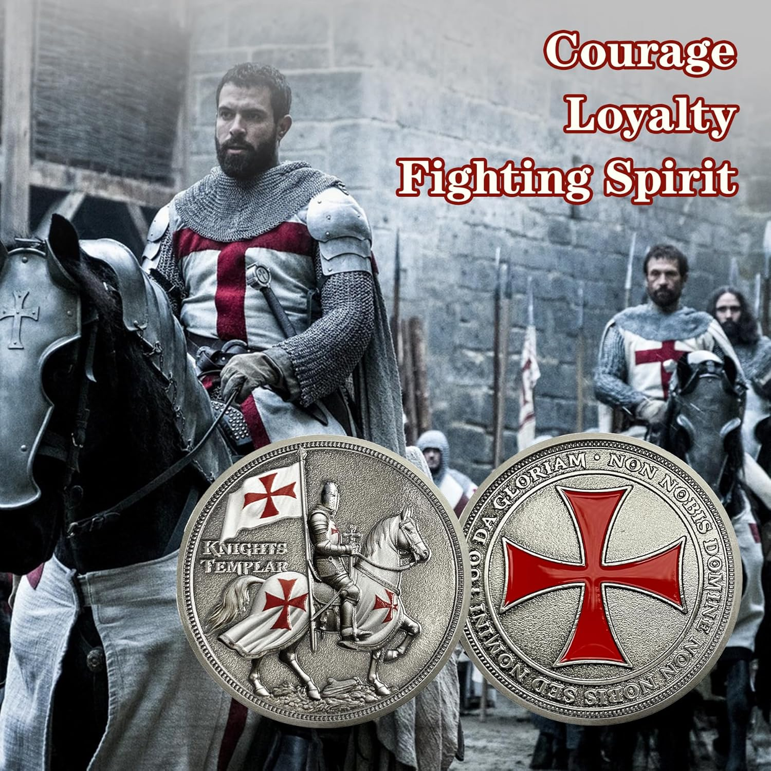 Knights Templar Challenge Coin Christian Christ Red Cross Religious Reminder Gifts for Men Women image number 2