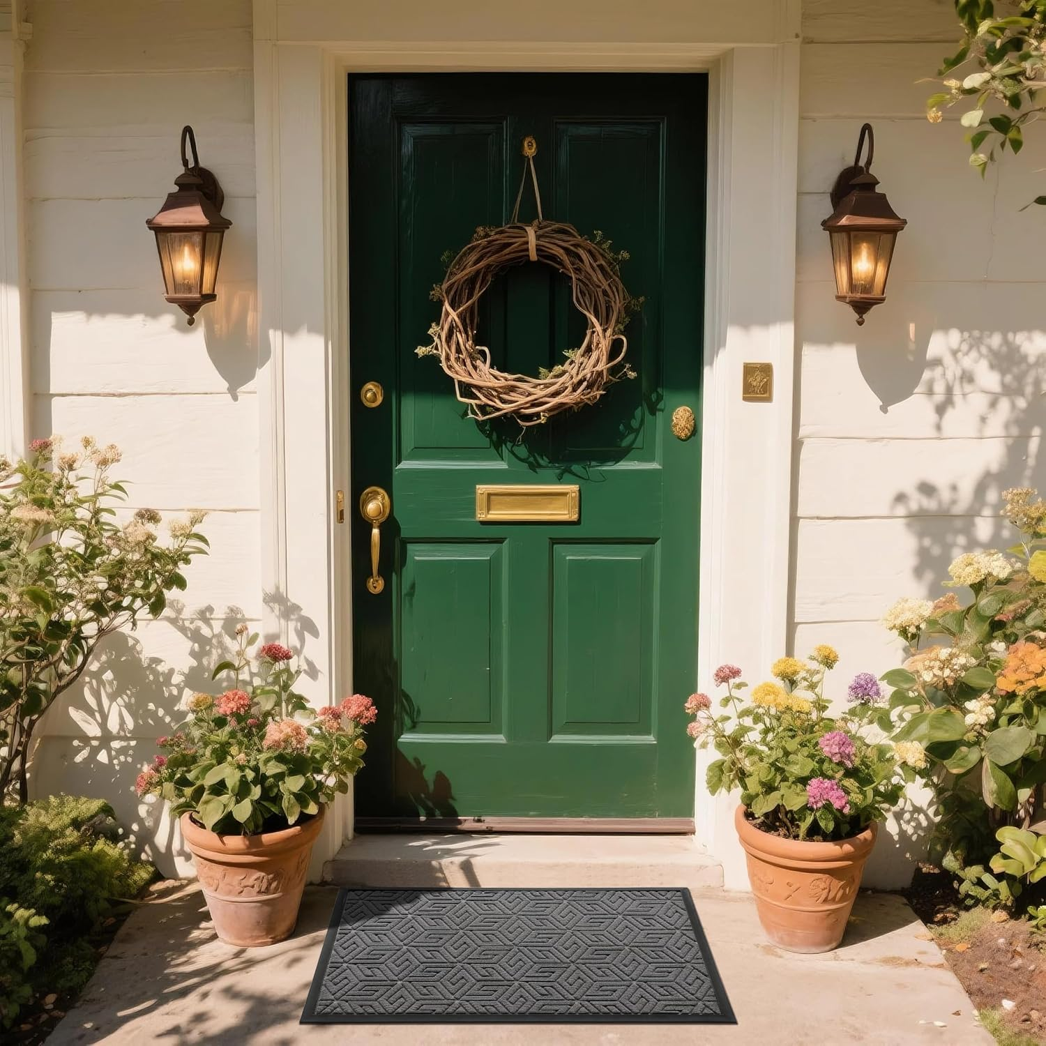 Yimobra Front Door Mat outside Entrance 17X29.5, Waterproof All-Season Weather Doormat, Stain and Fade Resistant, Indoor Outdoor Entryway Welcome Mat, Non Slip Natural Rubber, Easy Clean Patio, Gray image number 4