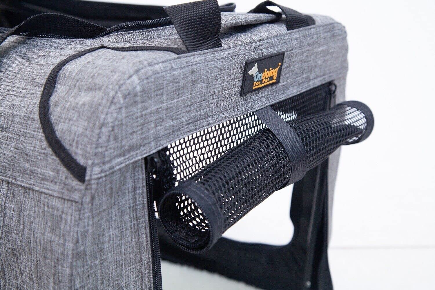 Ondoing Foldable Dog Crate, Portable Pet Outdoor Carrier, Car Travel Cage, Kennel with Mat, Transport Cage, Folding Dog Crate for Traveling, Multifunctional, Heavy Duty, Grey, 50X34X34Cm image number 4