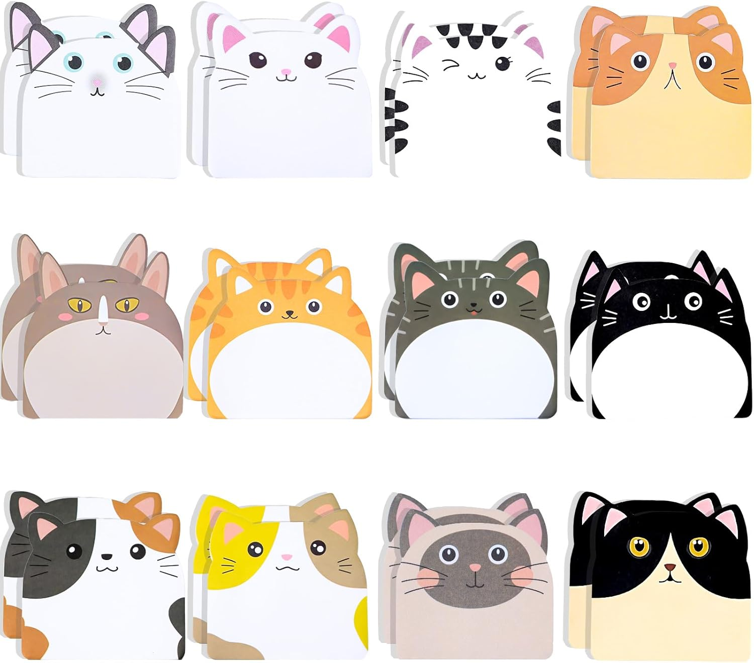 Cute Cat Sticky Notes, 24 Pads 720 Sheets Kawaii Cartoon Sticky Notes, Cat Shape Self-Stick Memo Pads, Fun Sticky Notepads, Animal Page Markers Flags image number 3