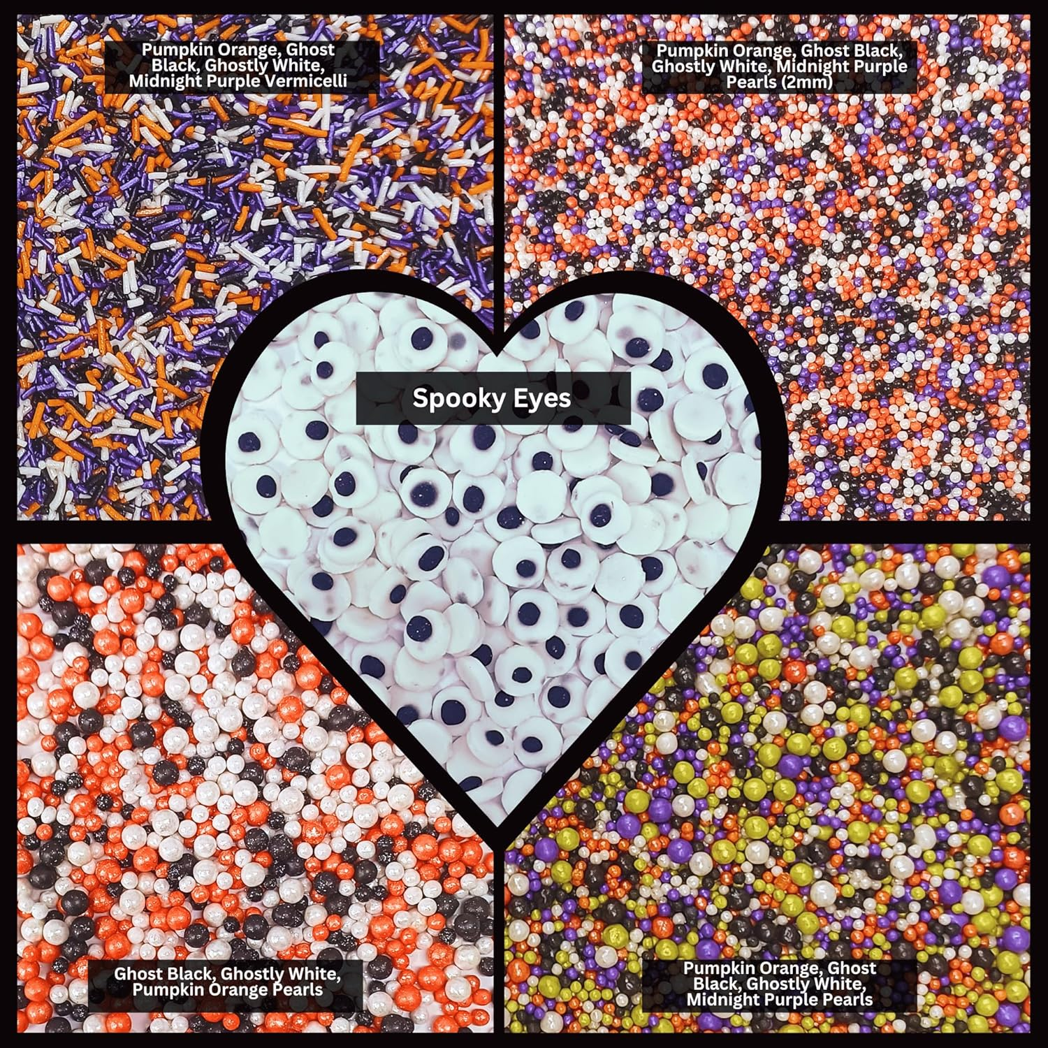 Confect Sprinkles Mix for Baking & Cake Decorative Sprinkles Assorted Pack of 5 Treat with Trick Sliver, Orange, Irish Purple & Black Dragees & Vermicelli Sprinkles - 3.5Oz image number 2