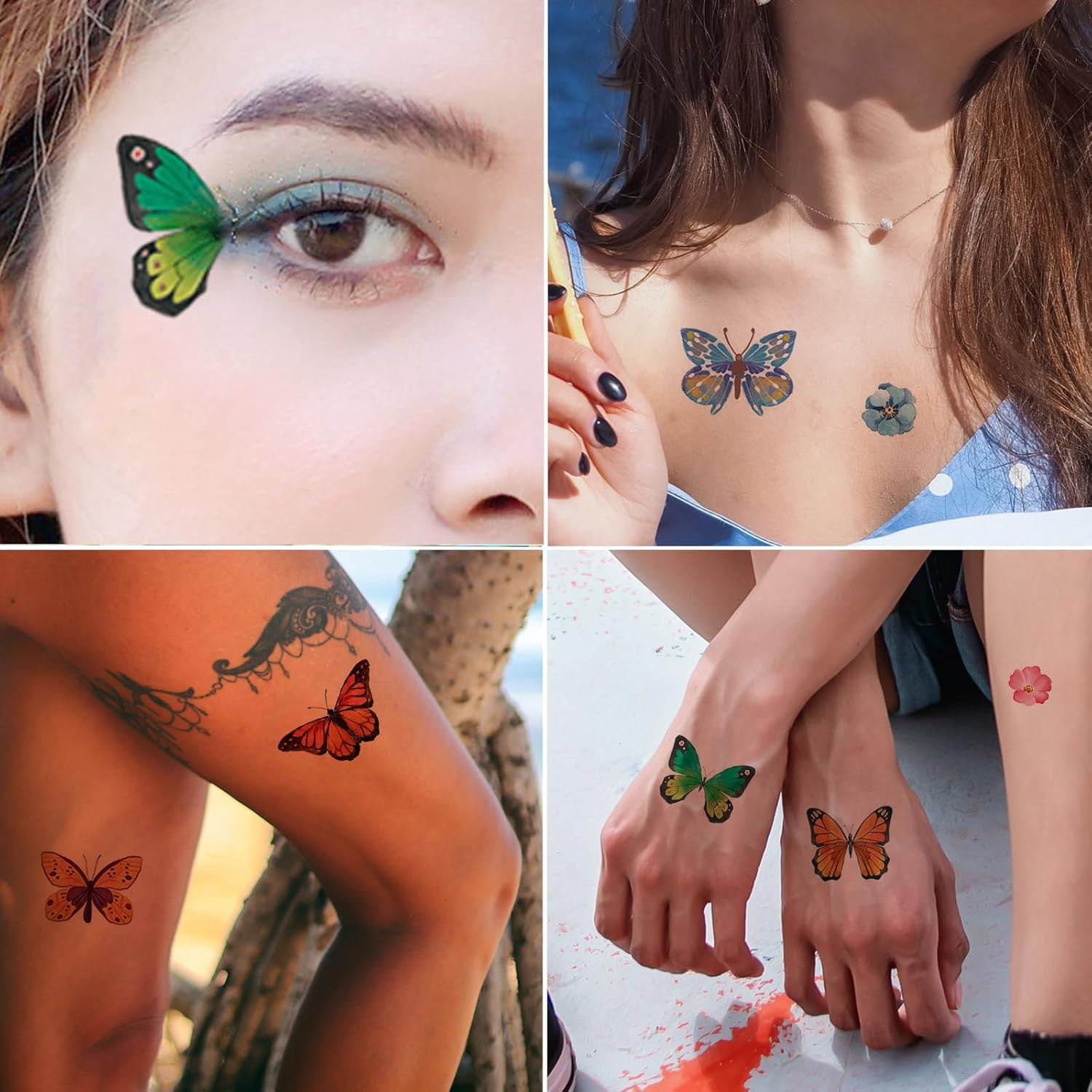 100Pcs Butterfly Temporary Tattoos for Kids Women Girls, Fake Colorful Butterflies Wings Flower Tattoo Stickers Art Waterproof for Face Body Arm Birthday Party Favors Makeup Supplies Gifts image number 3