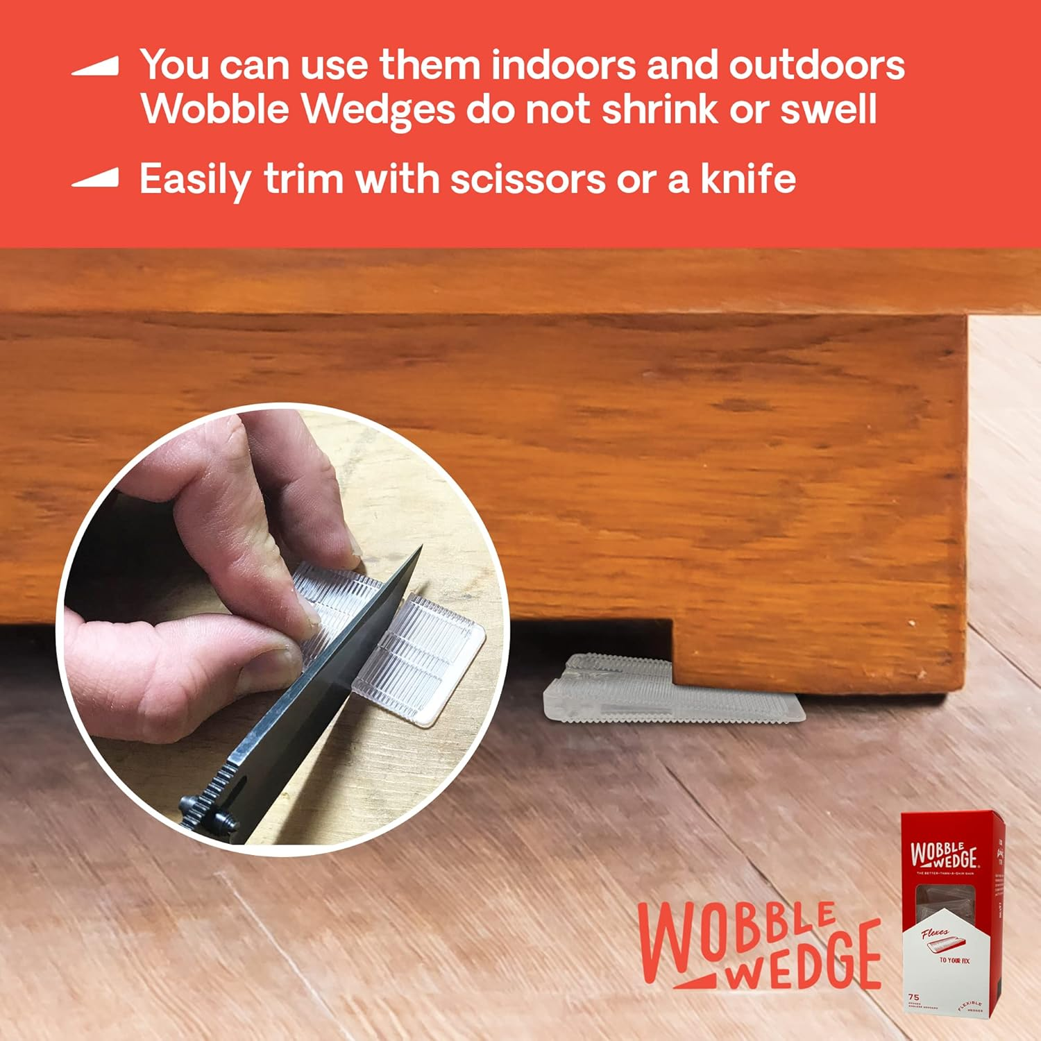 Wobble Wedges Multi-Purpose Shims-Soft Clear 75 Pack -Easy to Trim -Protect Delicate Surfaces -Level Restaurant Tables, Household Furniture and Plumbing Fixtures -Use as Clamping Pad on Angled Surface image number 2