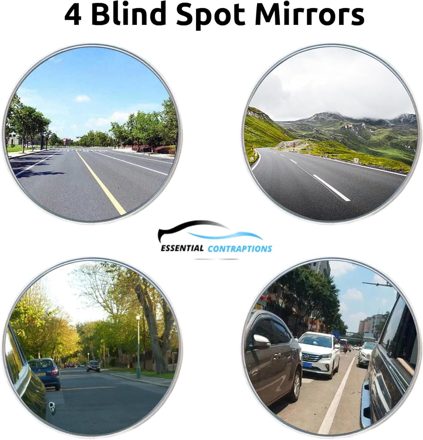 Essential Contraptions Best Blind Spot Mirror - 4 Pack Oval Convex Self Stick, Rust Resistant Aluminium 2" Rear View Blind Spot Mirrors 4Pcs - Universal Fit for SUV & Cars image number 3