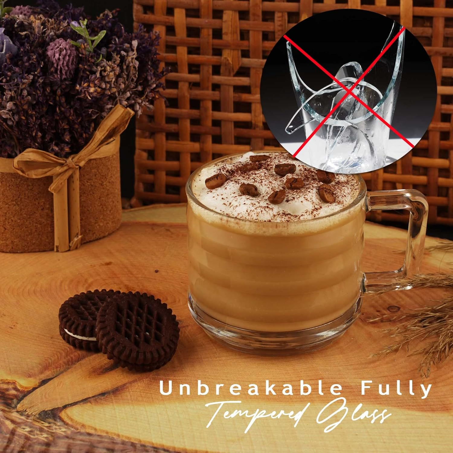 Stackable Coffee Cup Set, Fully Tempered Coffee Mug, Tea Cup Set, Ribbed Glassware, Vintage Glass Coffee Mugs, Turkish Coffee Cup Set, Cappuccino Cup, Housewarming Gift (250Cc/8.5Oz) (Set of 2) image number 2