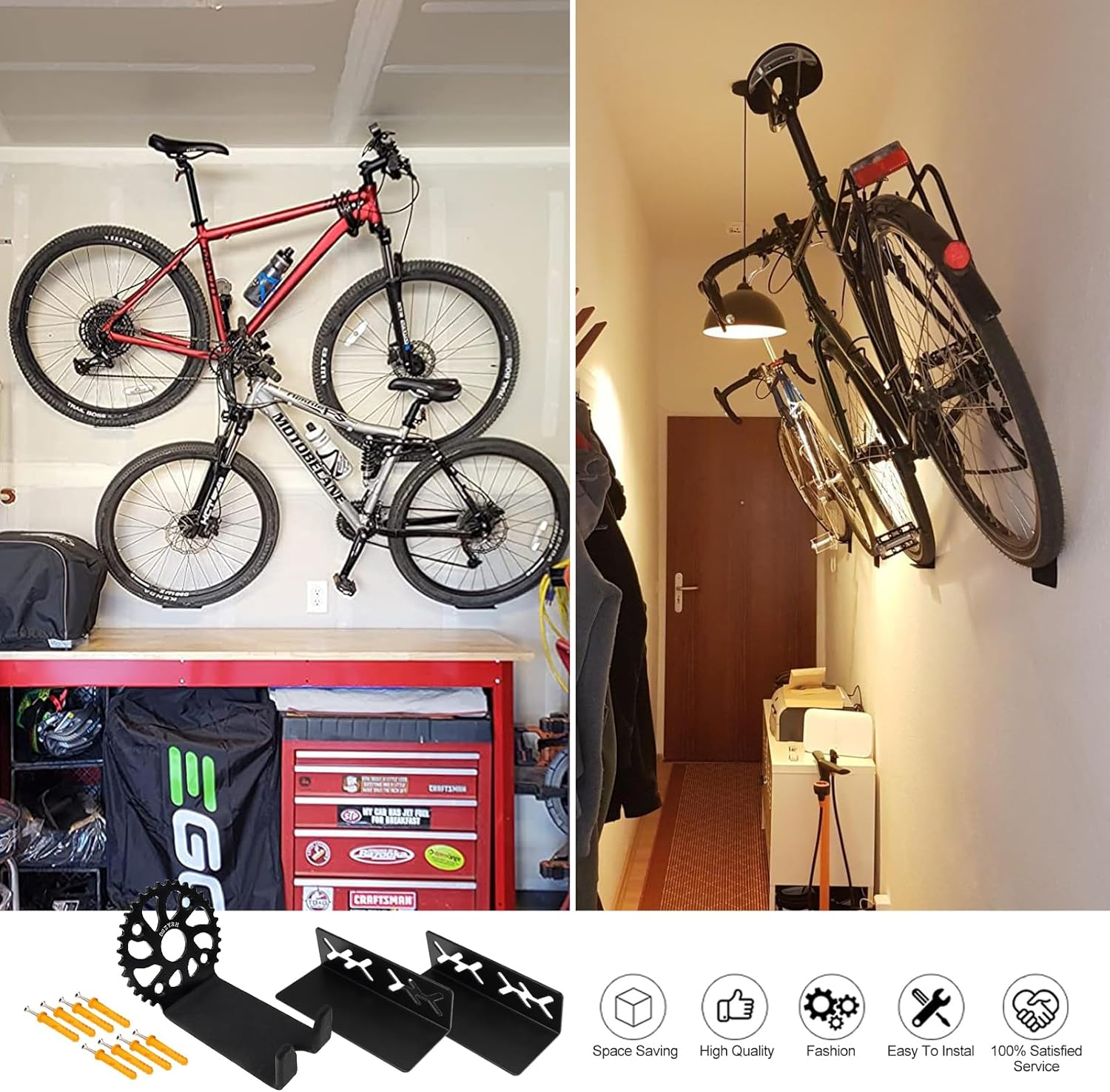 MZYRH Bike Wall Mount, Pedal Hanger for Indoor Storage, Heavy Duty Rack for Garage or Home, Hold Hooks for Road and Mountain Bikes (2 Pack) image number 5