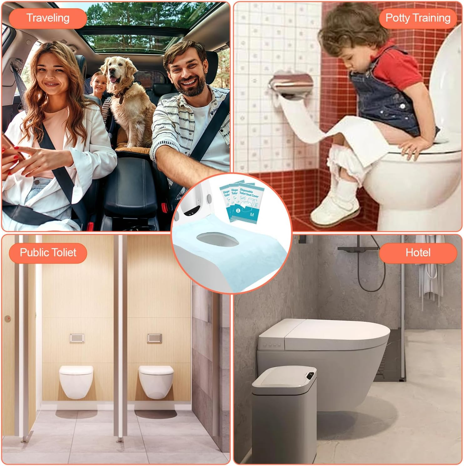 40 Pack Disposable Toilet Seat Covers XL - 16X24 Inch Quick-Stick Adhesive, Tear-Free Portable for Travel/Hospital/Outdoors image number 5