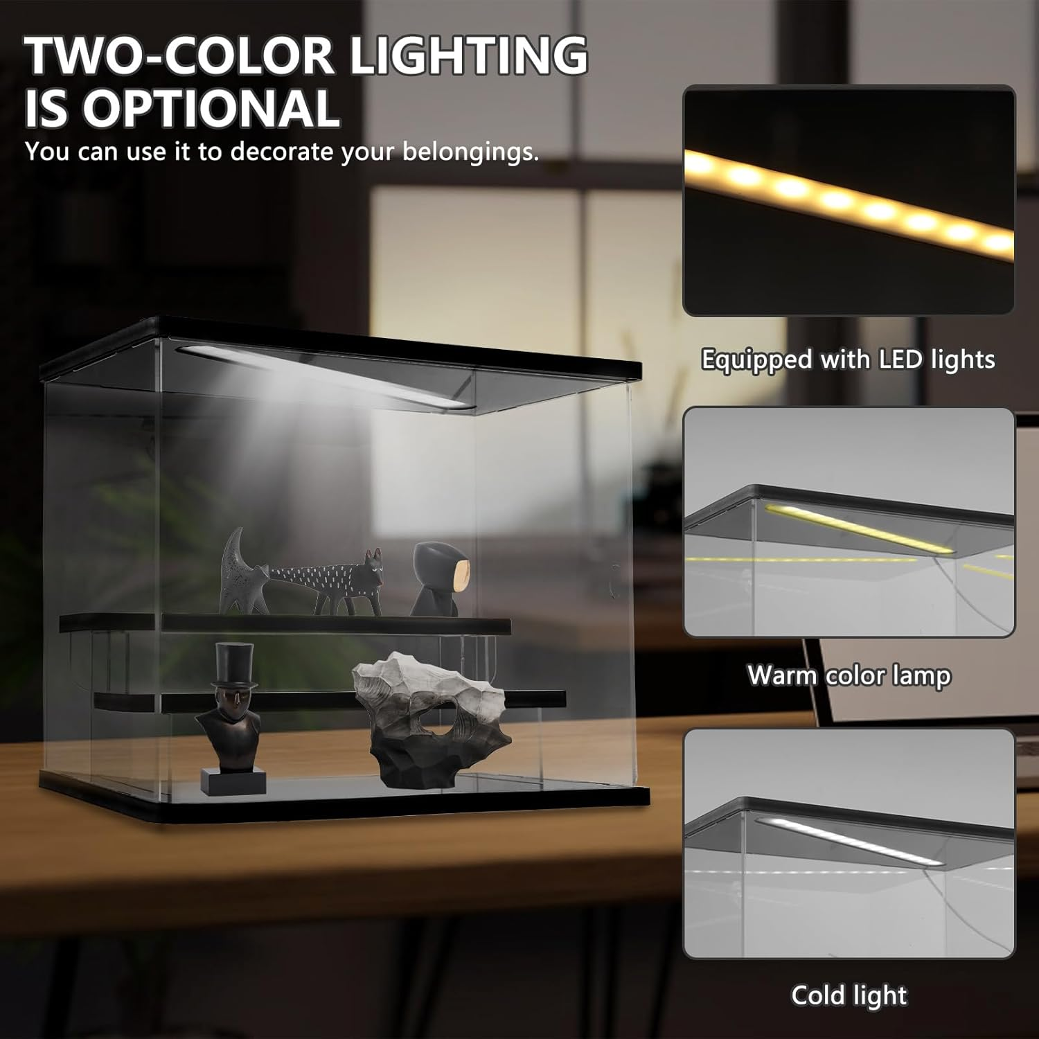 3/5 Layers Acrylic Display Case with LED Light, Versatile Easy Assembly Collectibles Display Case, Dust Proof Transparent Action Figure Display Box for Home Shop Transparent (3 Layer) image number 2
