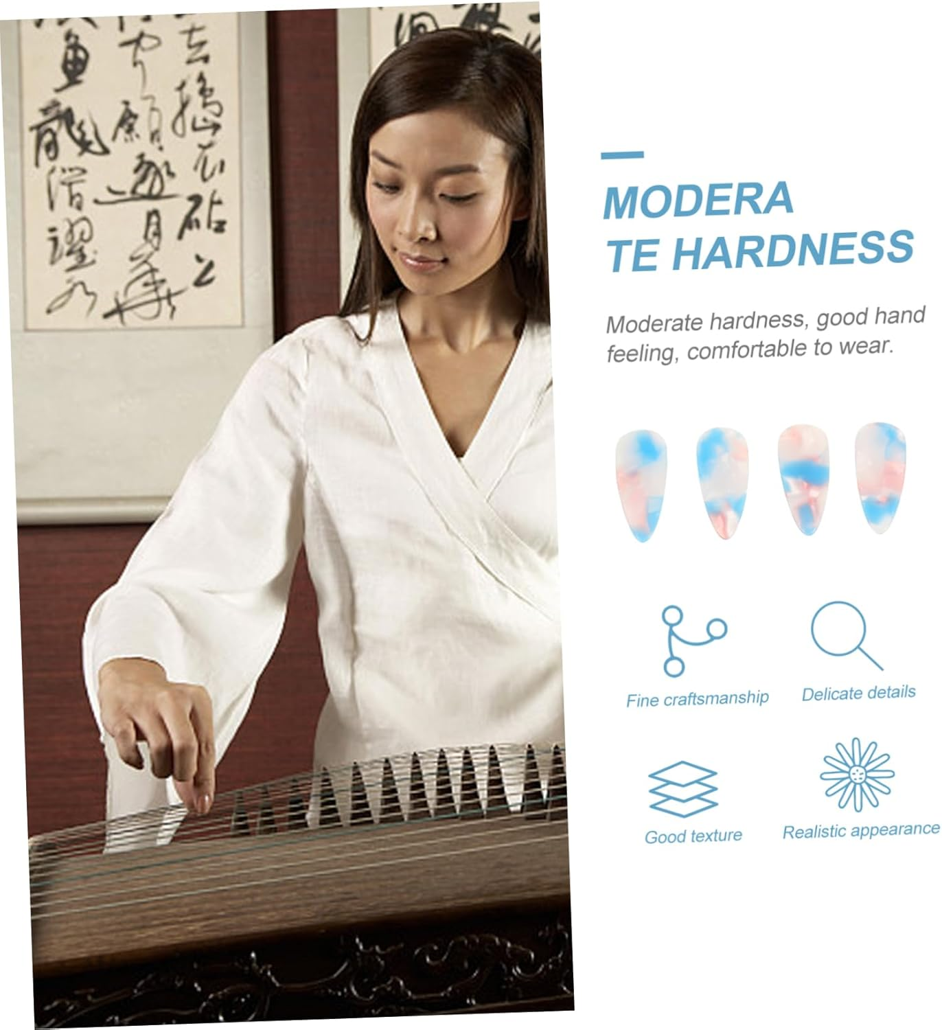 Vaguelly 8Pcs Guzheng Nail Covers Soft Comfortable Fingertip Protectors for Musical Instruments Double-Sided Medium image number 1