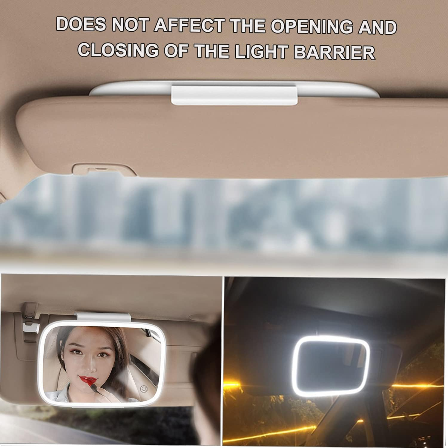 Car Sun Visor Mirror with LED Lights Makeup Sun-Shading Cosmetic Mirror Adjustable Vanity Mirror Clip on Automobile Touch Screen Make up Mirror