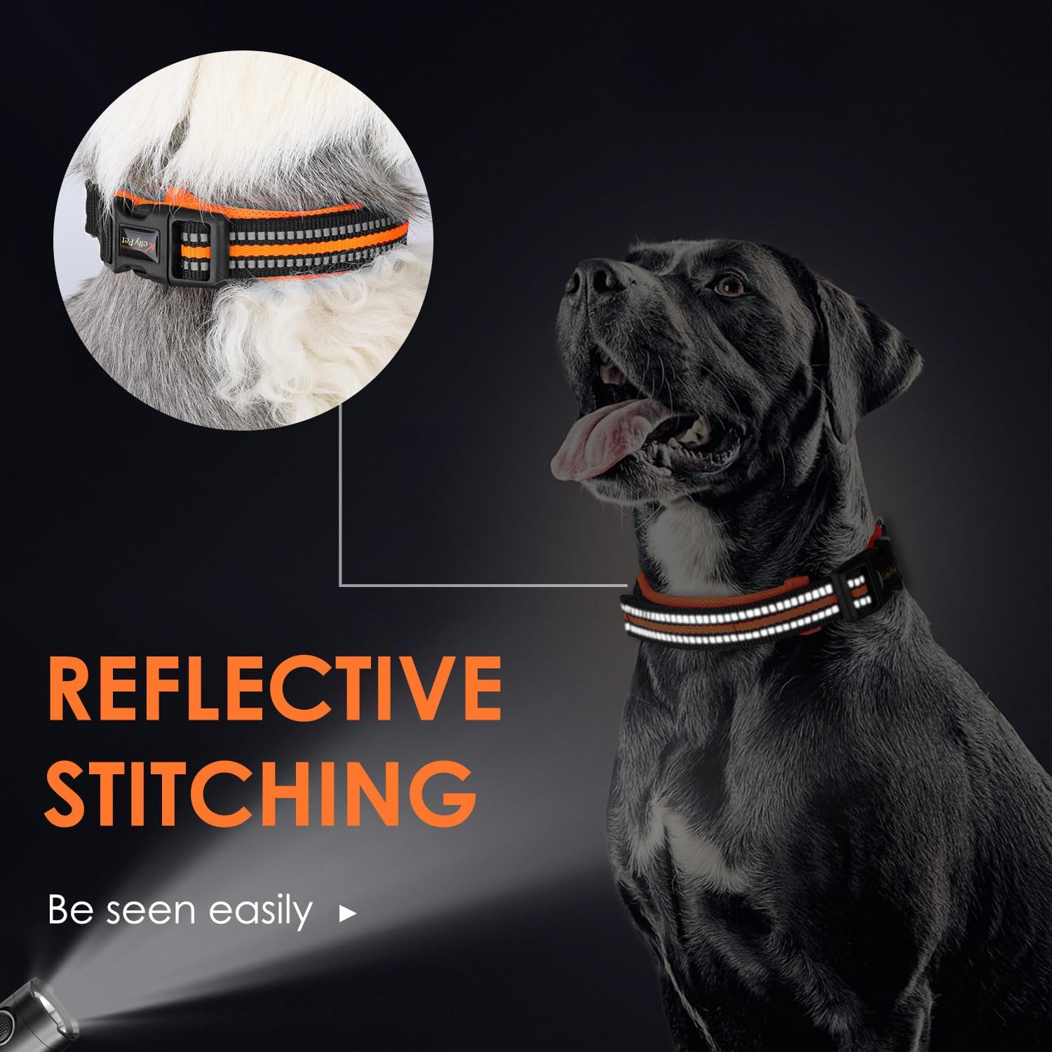 AUTOWT Reflective Dog Collar, Soft Neoprene Padded Breathable Nylon Pet Collar, Adjustable Classic Puppy Collars with Safety Locking Buckle for Small Medium Dogs Walking (Orange, S) - Black image number 7