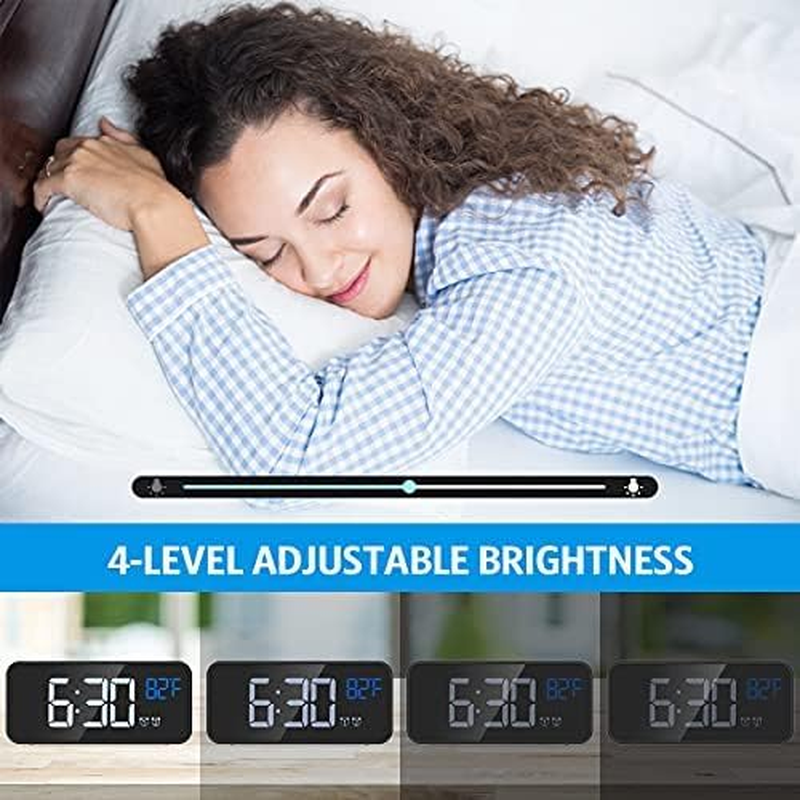 【2026 Newest Upgraded】 AMIR Digital Alarm Clock with Large Led Temperature Display, Portable Alarm Clock Digital, Snooze Time, Four-Level Adjustable Brightness Dimmer, 13 Music for Table Bedroom - White image number 5