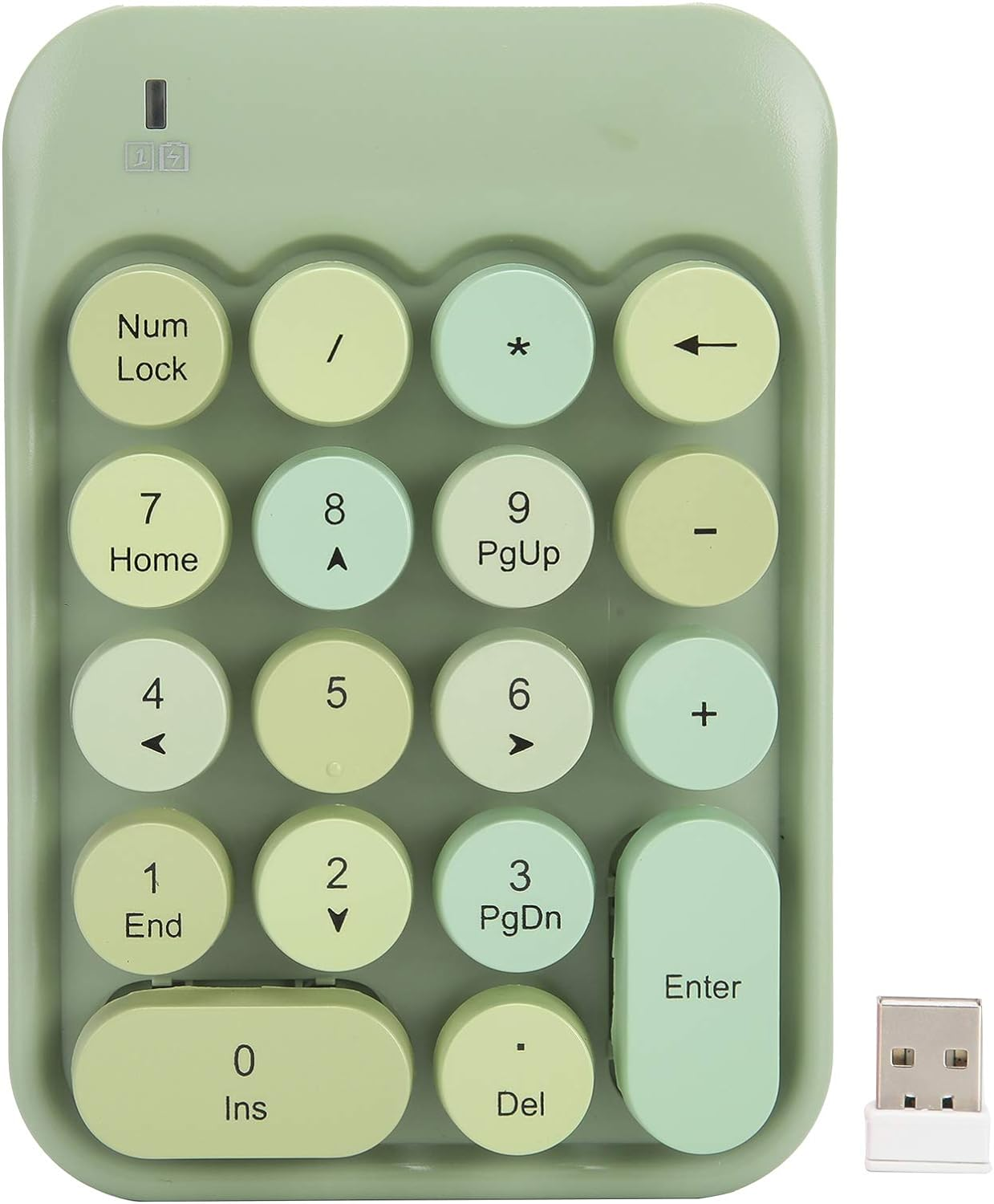 Wireless Numeric Keyboard, 18 Keys Chocolate round Keycap Retro Typewrite Numeric Keyboard 2.4Ghz Portable Silent Number Keyboard with USB Receiver for Laptop, Notebook, Mac (Fantasy Green)