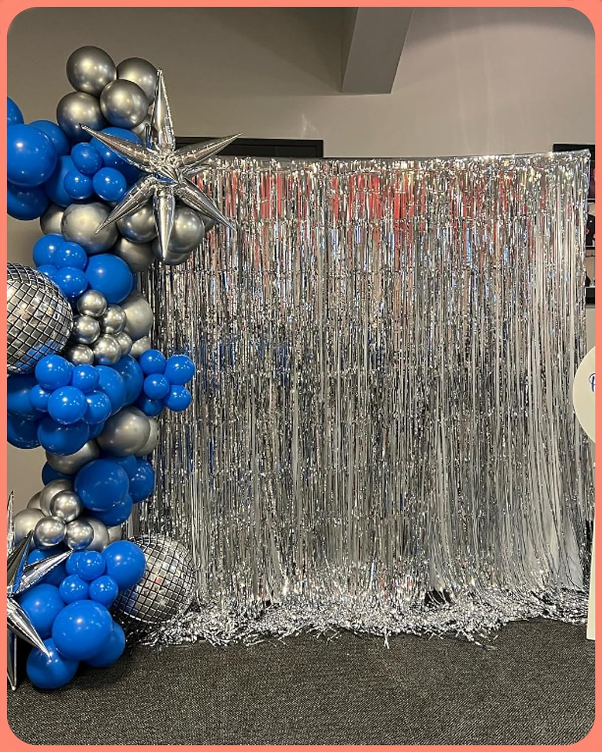 YALLOVE 2 Pack Foil Curtain Backdrop, Pink Metallic Tinsel Foil Fringe Curtains Photo Booth Props for Birthdays Baby Showers Party Decorations image number 4