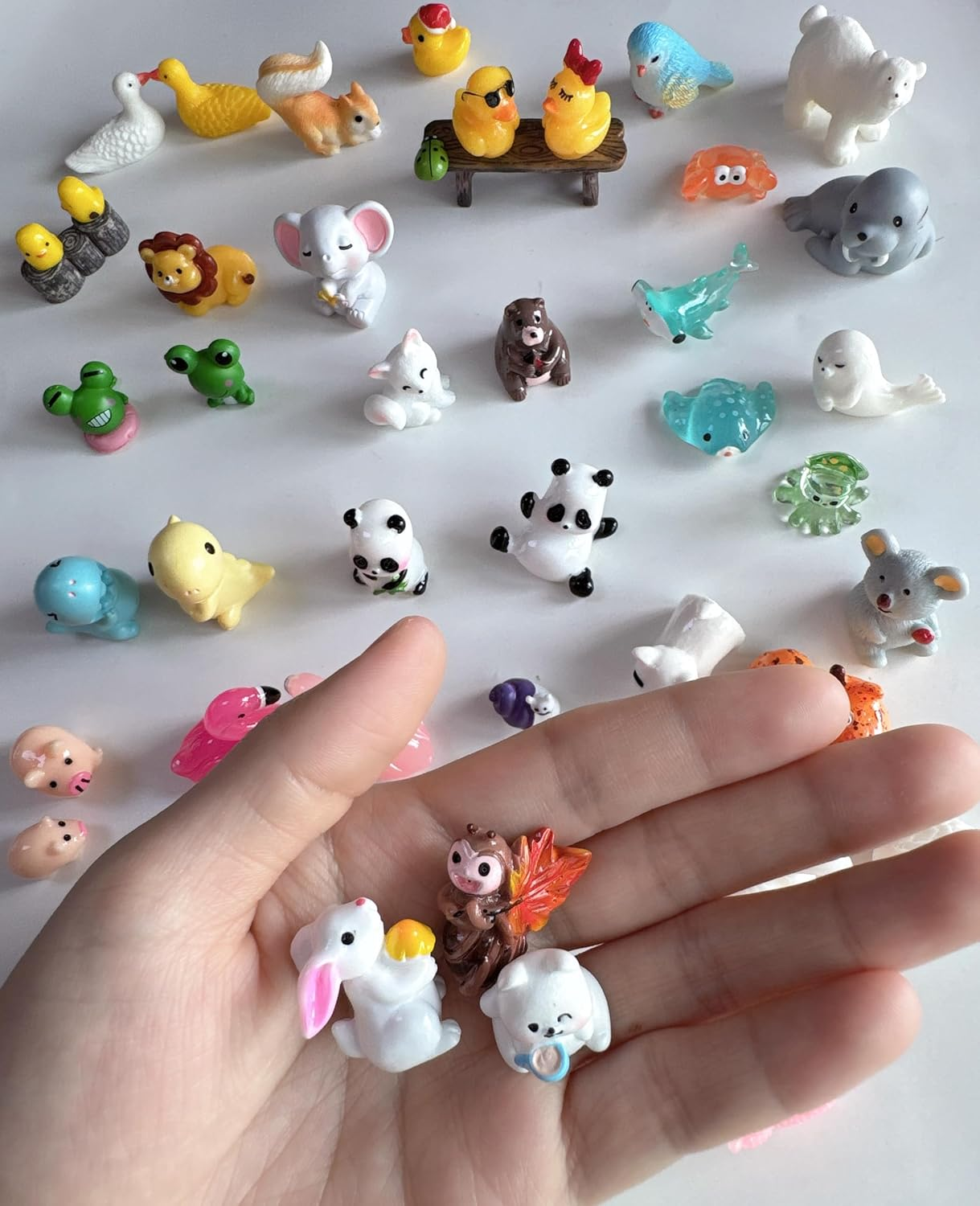 Mini Resin Animals Figures Set 100 Pieces for Miniature Garden Decor - Slime Charm for Craft - Tiny Resin Animal image number 4