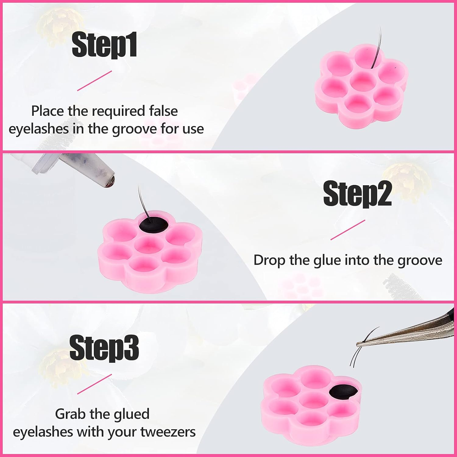 Maitys 200 Pcs Flower Glue Cup Lash Glue Holder Volume Eyelash Extension Flower Pallet Pad Easy Fan Eyelash Ring Cup Bulk for Women Girls Extension Lashing Supply Kit(Pink) image number 2