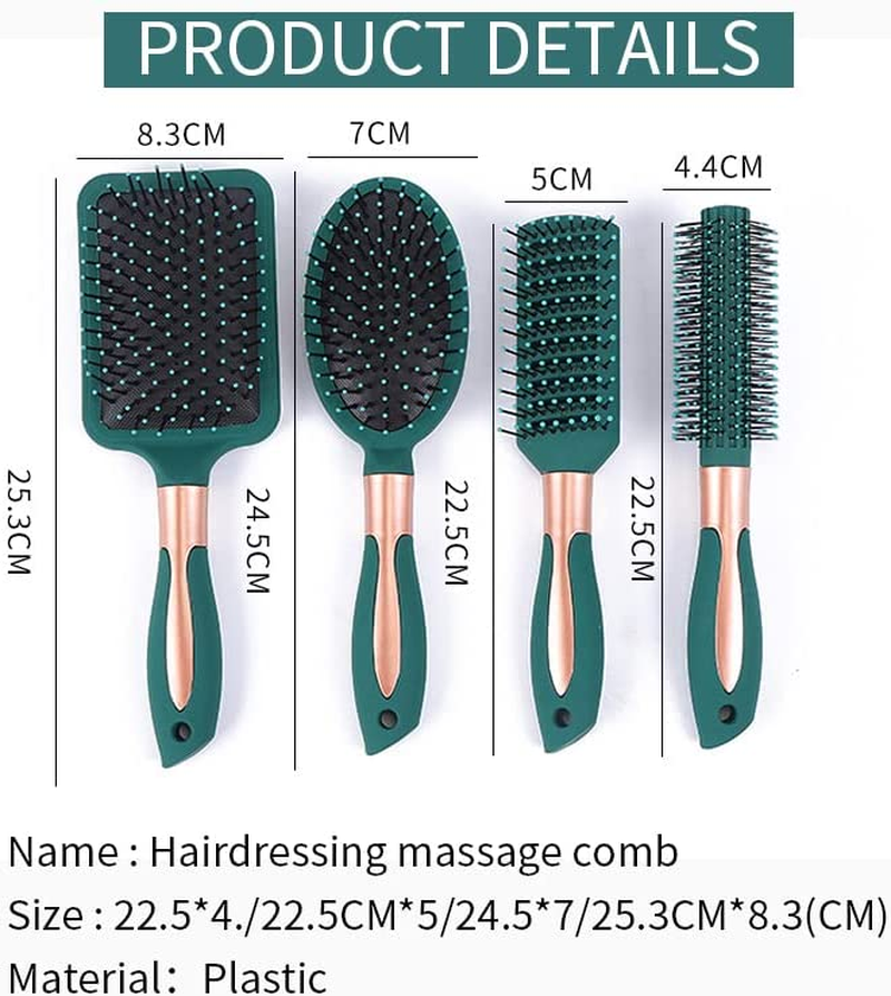 Uandhome 4 Pack Hair Brush Set anti Static Massage Oval Comb round Hair Scalp Massage Comb Vent Hair Brush Detangling Brush Paddle Brush for Women Men image number 6