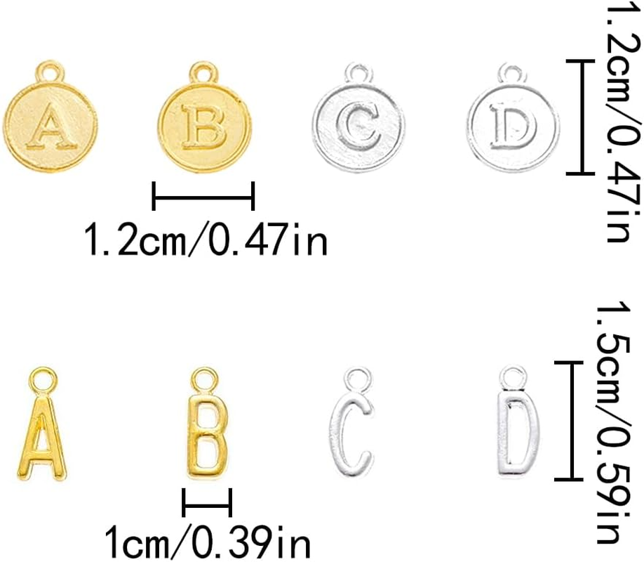 Round Letter Charms, 104 PCS Gold & Silver Double Sided Metal Letter Beads for Jewelry Making, DIY Crafting (12 X 15Mm) image number 5