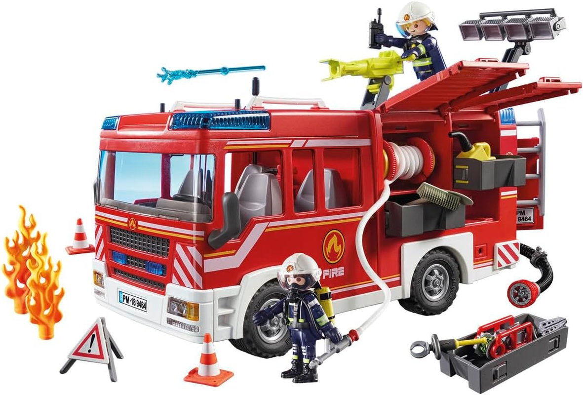 Playmobil Fire Engine Playset &ndash; Rescue Vehicle Toy with Firefighter Figures & Accessories for Kids Age 4+