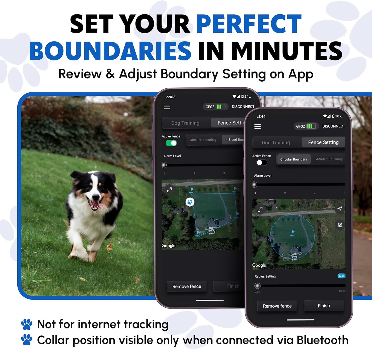GF02 plus - Customizable GPS Dog Fence with Remote Training, No Subscription Required, Set up Boundary in 1 Minute with App, Waterproof GPS Dog Collar System, Long Battery Life image number 4