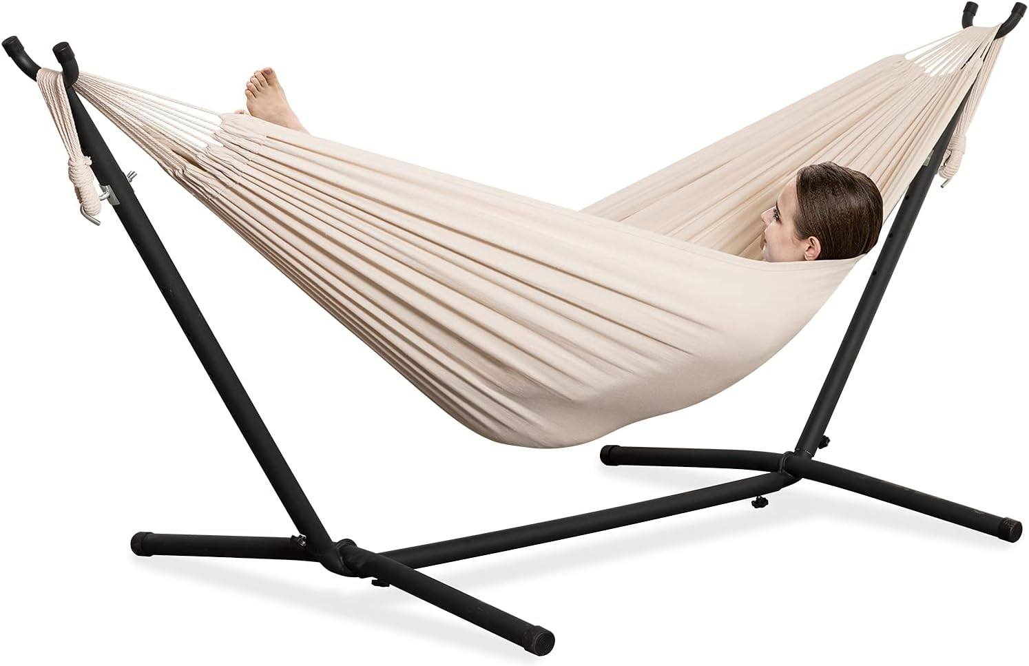 PNAEUT Double Hammocks with Stand for Outside, Portable Space Saving Heavy-Duty Steel Stand for Indoor Outdoor Patio, 450 Lbs Capacity (Tropical)