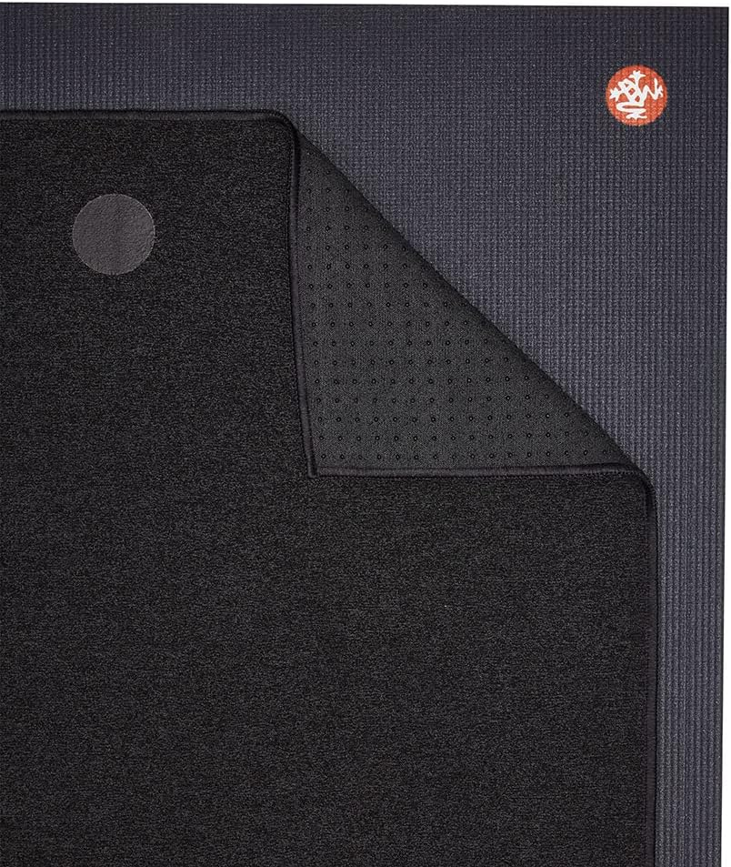 Yogitoes Manduka Yoga Towel for Mat Nonslip and Quick Dry for Hot Yoga with Rubber Bottom Grip Dots 72 Inch Long Onyx Thin and Lightweight (262023001)