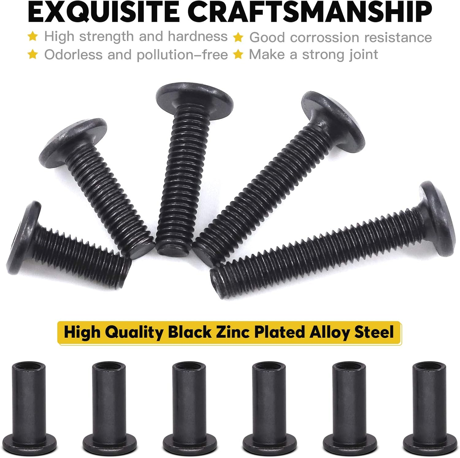 120Pcs 5 Sizes M6X16Mm/20Mm/25Mm/30Mm/35Mm Black Hex Socket Cap Bolts and Barrel Nuts Assortment Kit, Crib Bolts Flat Head Binding Bolt Screw Post for Belt Buckle Leather Furniture image number 2