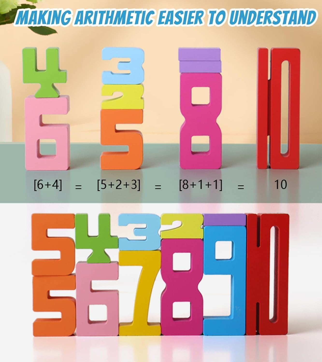 Montessori-Inspired Wooden Number Building Blocks-Wooden Number Blocks for 3+ Years Old Kids,Balance Competition Toy &ndash; Unlock Your Child&rsquo;S Potential (Boxed Version) image number 3