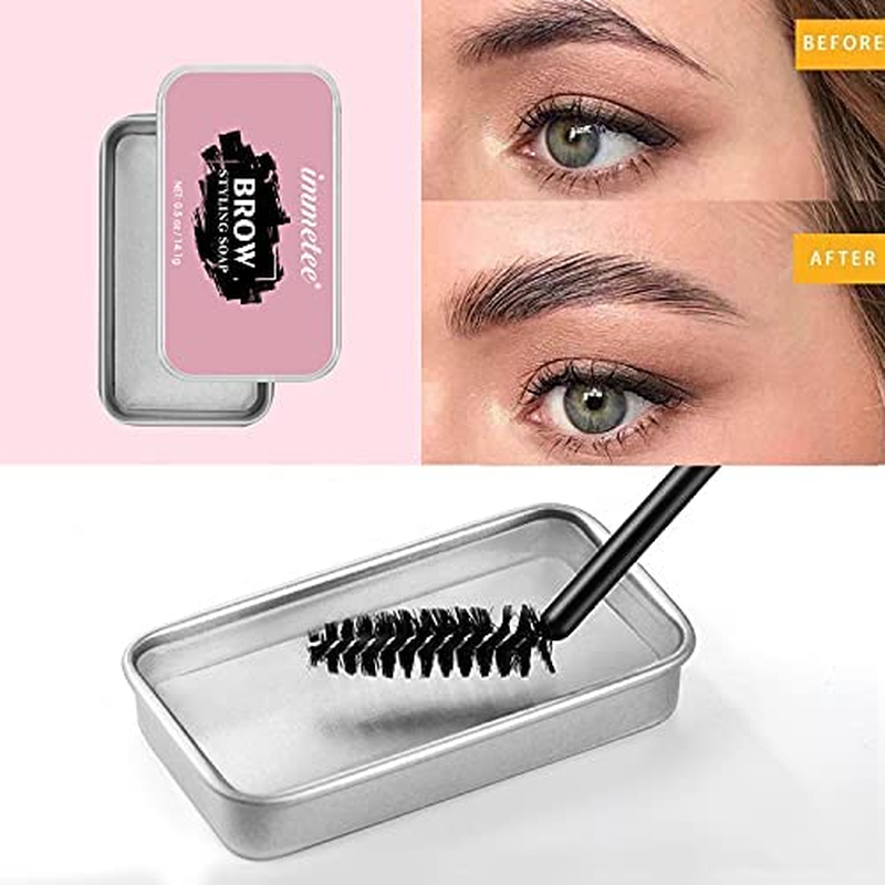 Immetee Eyebrow Soap Kit, 2PCS Brows Soap Wax, Long Lasting Waterproof Smudge Proof Eyebrow Styling Pomade for Natural Brows, 3D Feathery Brows Makeup Balm. 10G/0.35Oz image number 3