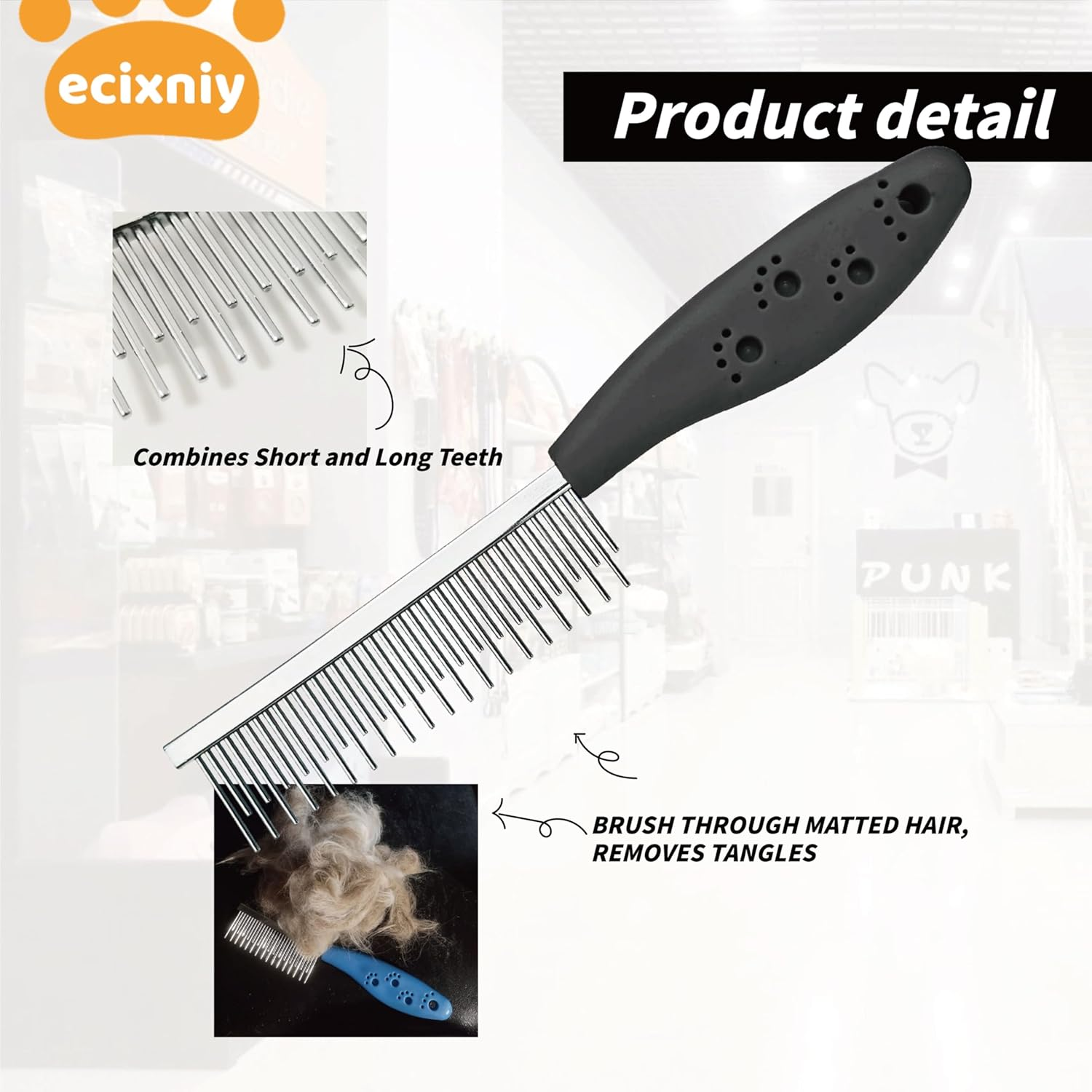 Pet Hair Buster Comb Small Pet Grooming Comb - Stainless Steel Dual Teeth Comb with Fine & Coarse Teeth for Cats, Long-Haired and Short-Haired Cats, Grooming Tool for Small Pet (Black） image number 4