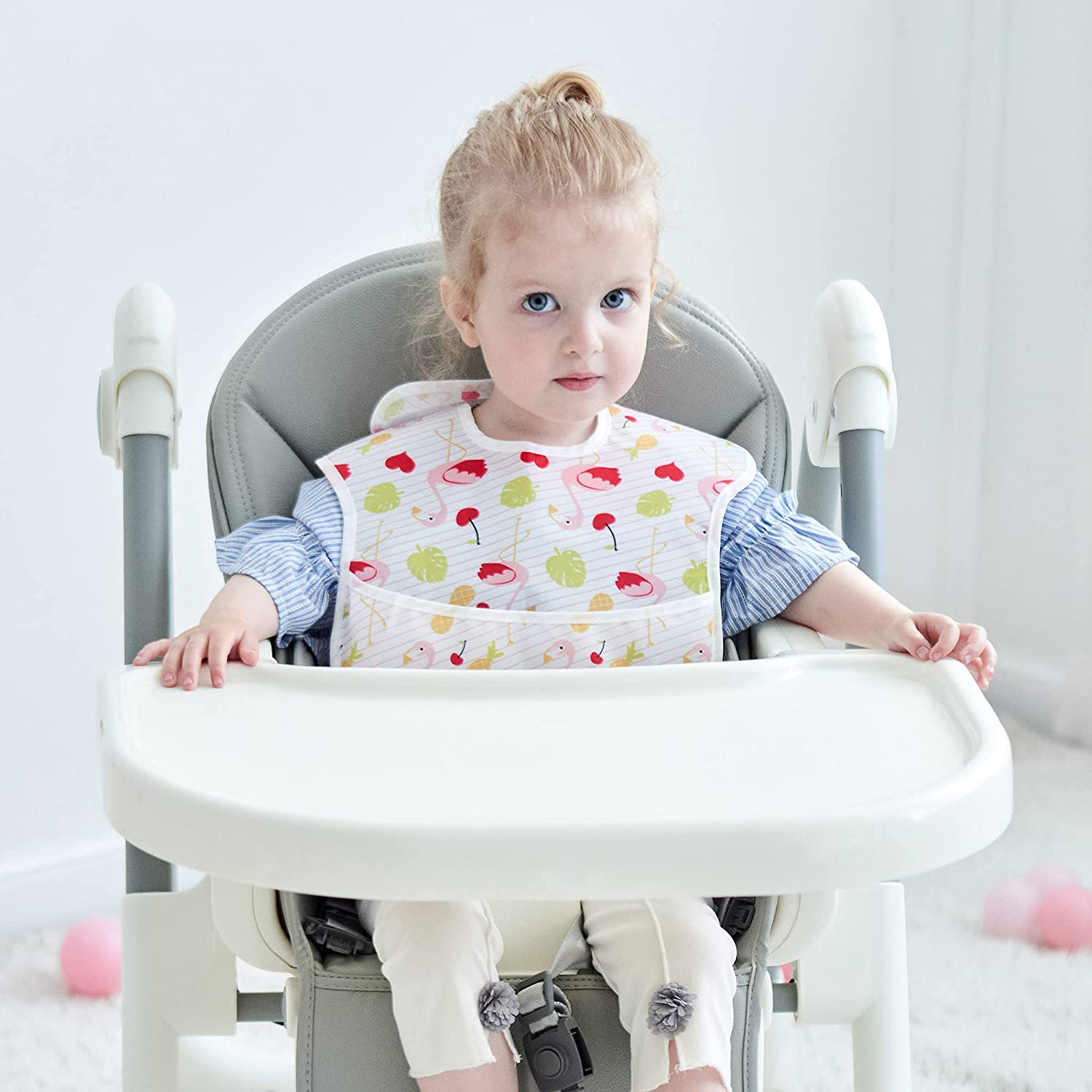 Little Dimsum 3 Pack Baby Bibs Waterproof Bib Easy to Clean Feeding Bibs Weaning Bibs Adjustable Closed for Babies Toddlers with Large Pocket 6-36Months(Cat & Dog & Bear) image number 4