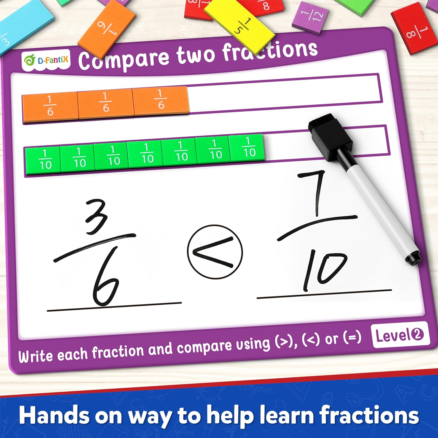 D-Fantix Magnetic Fraction Tiles & Fraction Circles Activity Set, Math Manipulatives for Elementary School, Fraction Manipulatives Montessori Learning Resources for Kids Students Homeschool Supplies