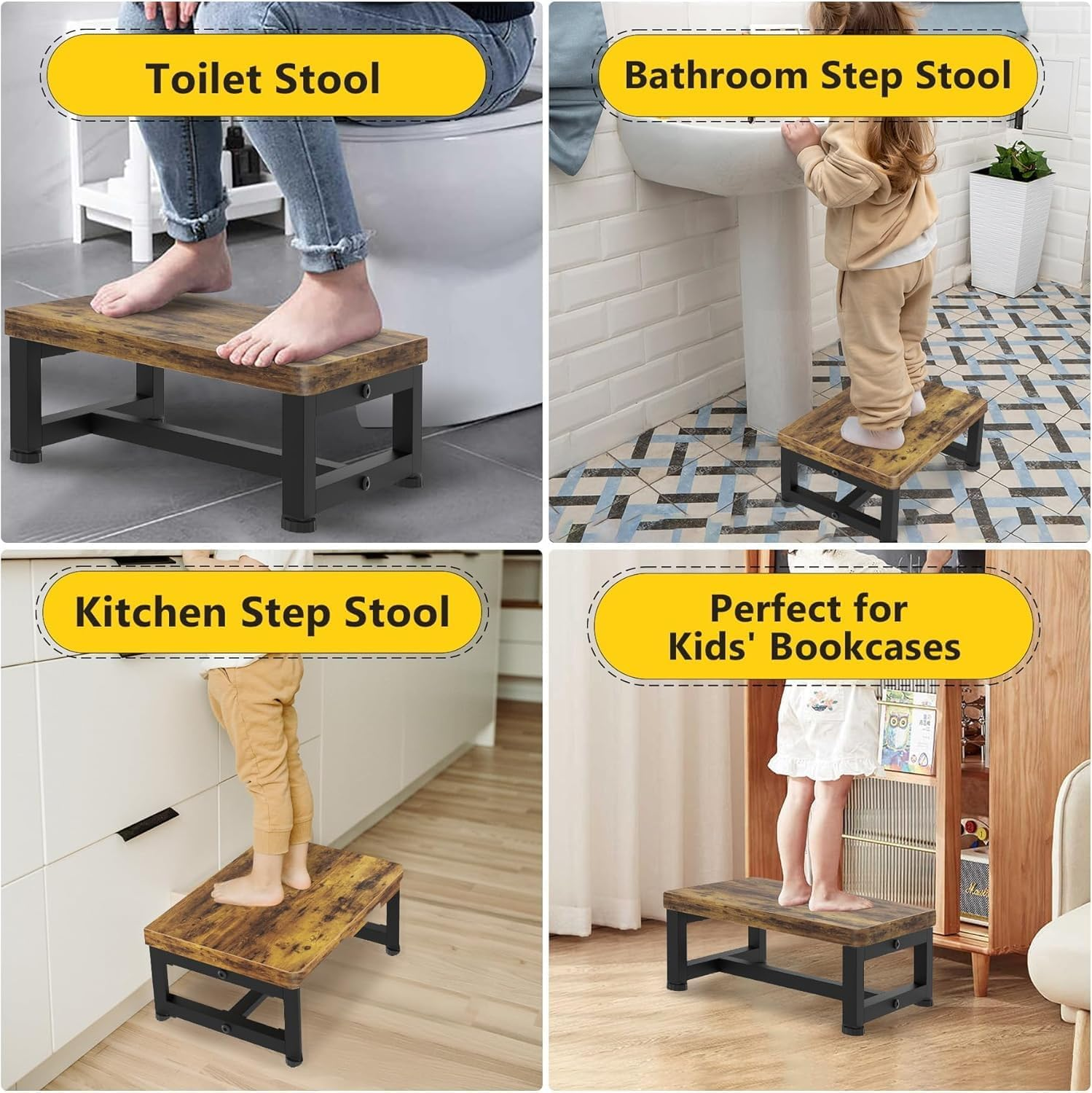 Wooden Foot One Step Stool Adult Elderly Senior Kid Toddler High Bedside Kitchen Bathroom Dorm Small Portable Chair Outdoor Modern Wide Bench Little Toilet Bathtub Metal Stair Helper Heavy Duty 6 Inch image number 4