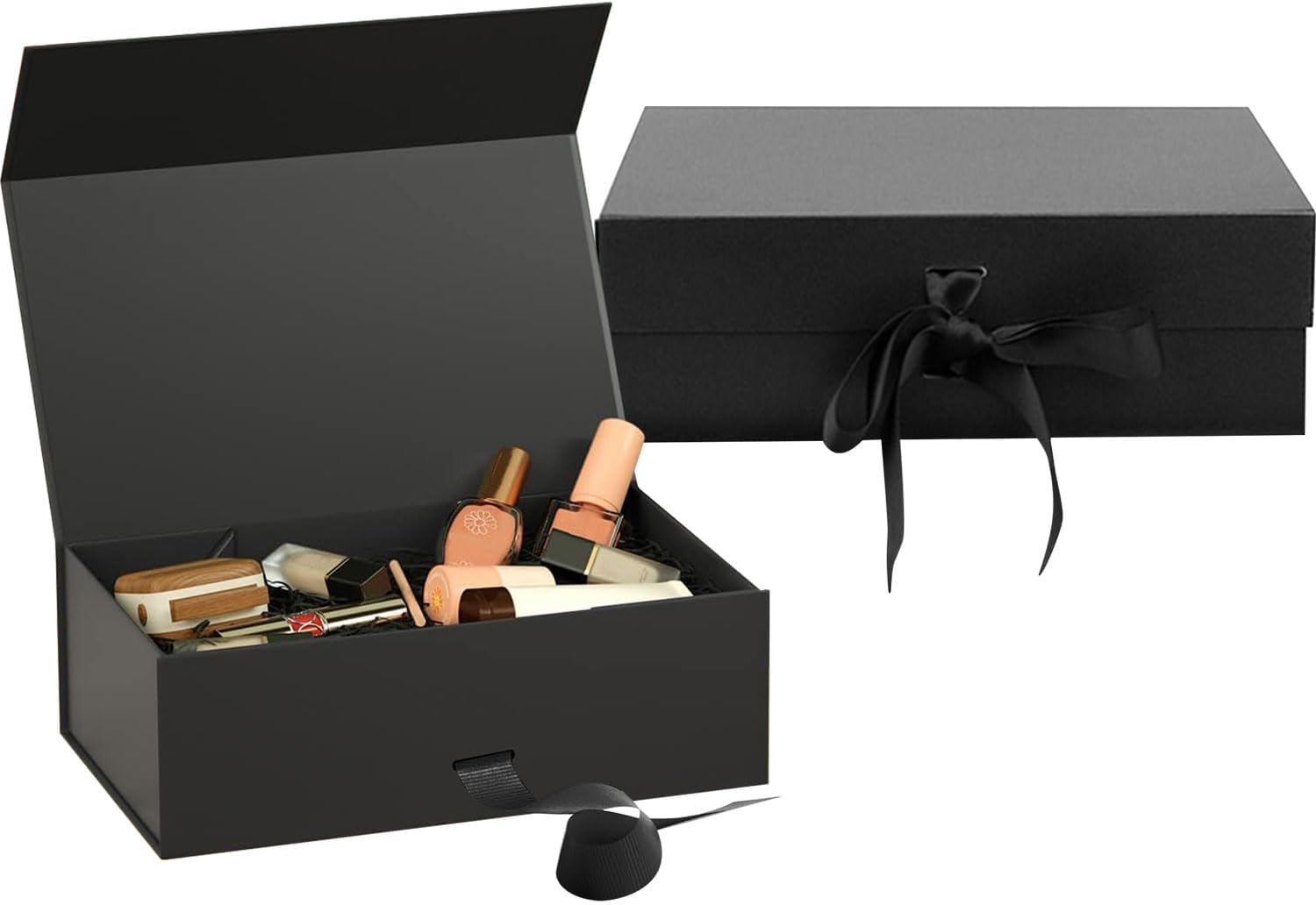 Premium Black Bridesmaid Proposal Box: Magnetic Closure, Luxury Gift with Ribbon for Presents, Birthdays, 23X17X7Cm (Black, 2Pcs)