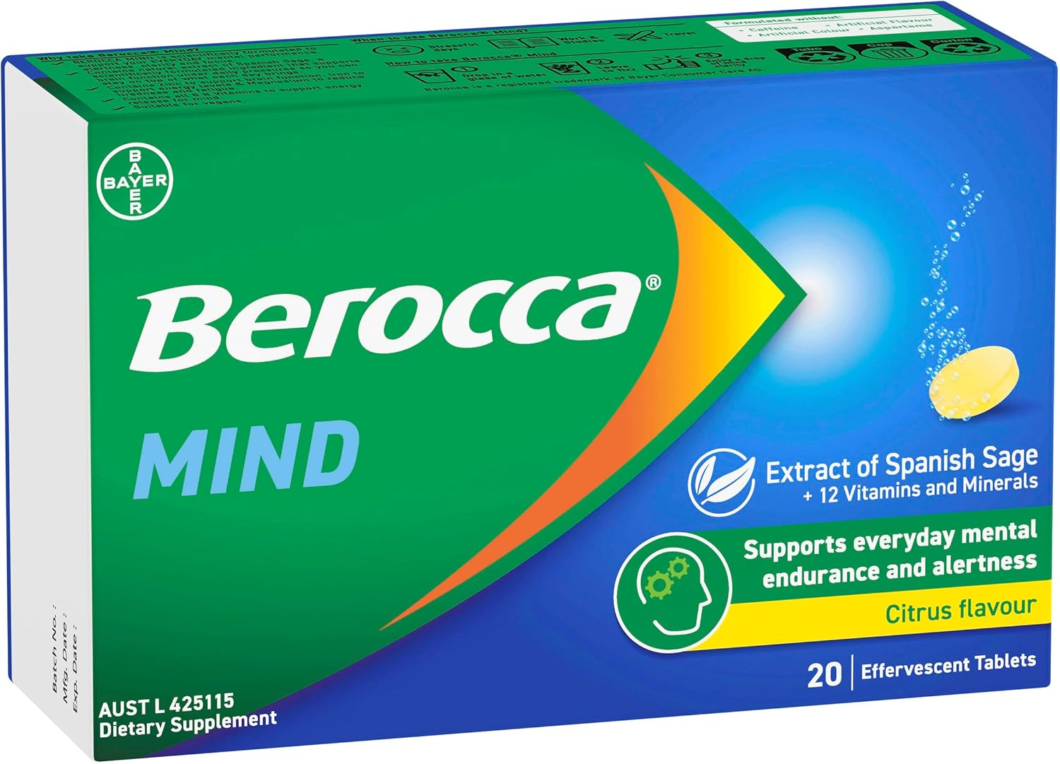 Berocca Mind Citrus Flavour Effervescent 20 Tablets image number 2