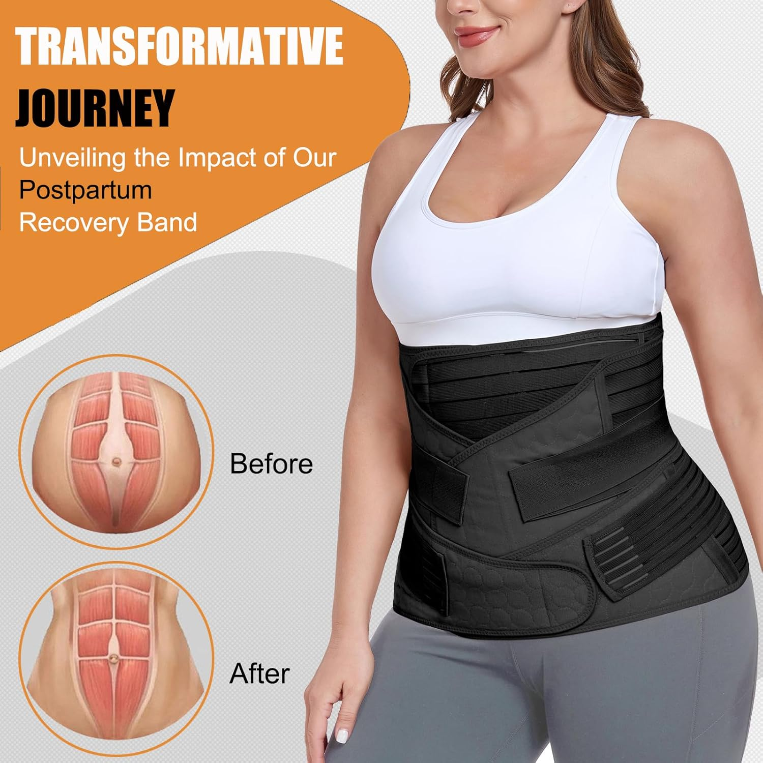 3 in 1 Postpartum Belly Support Recovery Wrap - Postpartum Belly Band & Abdominal Binder Shapewear (Black, XL) image number 1