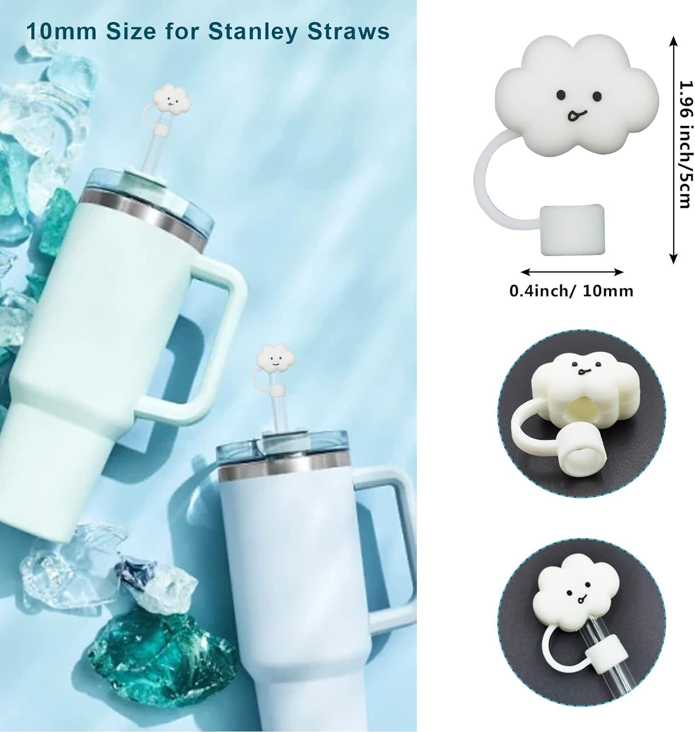 Straw Cover Compatible with Stanley 30&40 Oz Tumbler,4Pcs Large Cloud Straw Covers Cap for Stanley Cup Accessories,Food-Grade Silicone Protector Topper for 10Mm Straws (4Pc Cloud Straw Cover) image number 3