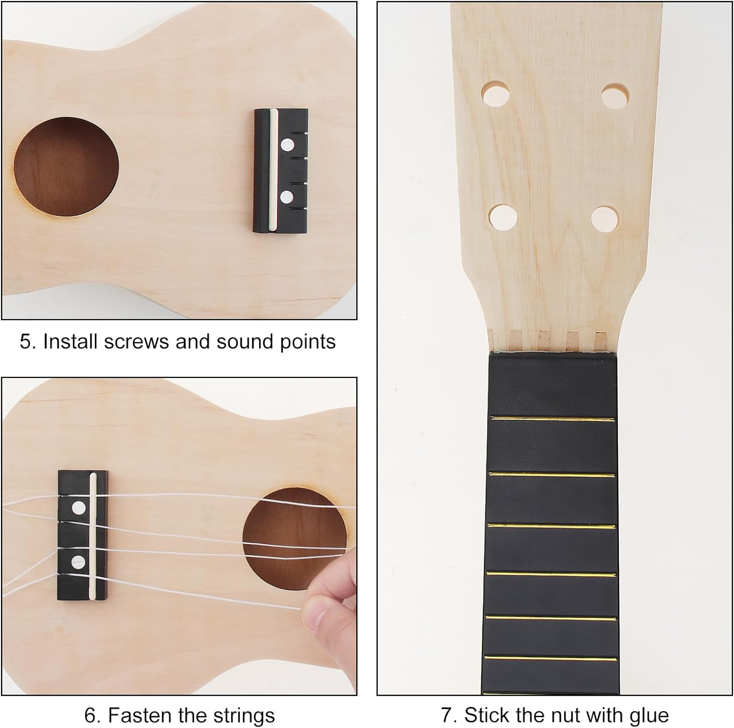 Origlam 21 Inch DIY Ukulele Kit, Make Your Own Ukulele DIY Kit, Soprano Hawaii Ukulele Kit, Ukulele Hawaii Guitar Handwork Kit with Installation Tools for Kids, Friends, Family, Amateur image number 2