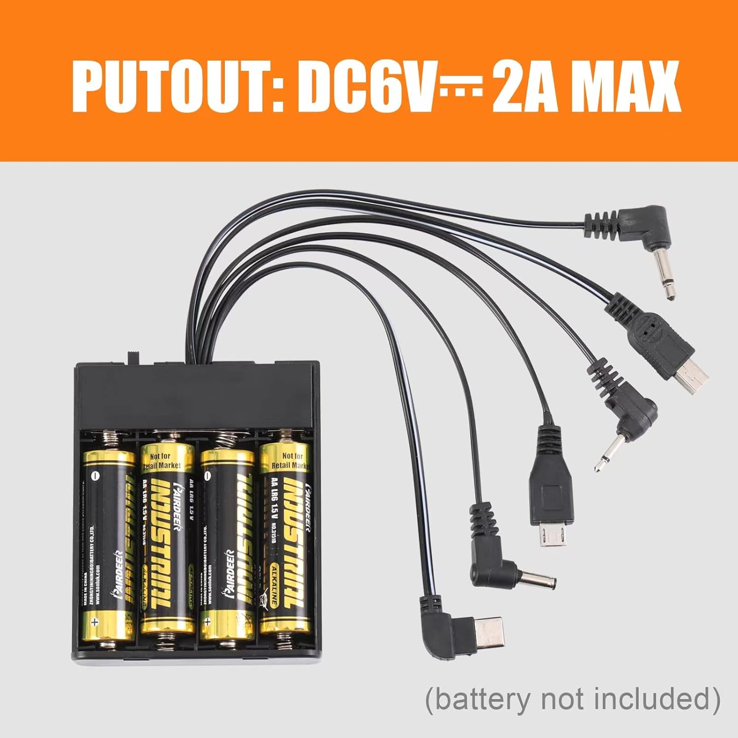 External Battery Pack with Six Kind Jacks and On/Off Switch for Various DC Equipment,Like Some Kinds Safe Box,Electronic Cabinet Lock,Toys,Led Lighting and so On.Output DC 6V image number 4