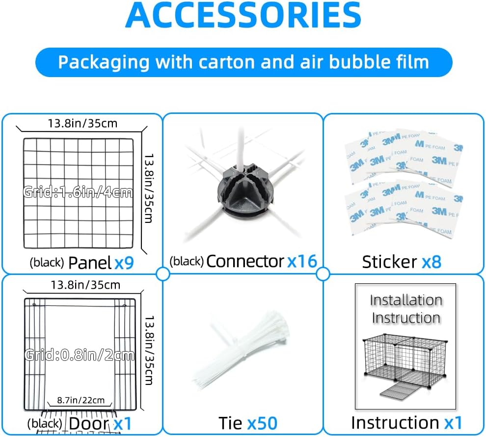 Small Animal Cage,Portable Metal Wire Mesh Outdoor & Indoor Pet House Cage with Tray Exercise Place Crate for Kitty,Puppy,Rabbits,Guinea Pig and Small Animals (Black, 1 Door)