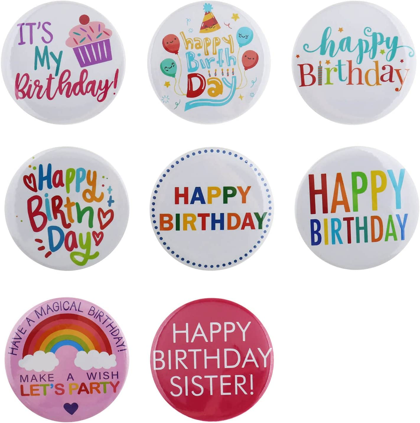 SING F LTD 8PCS Happy Birthday Badges Birthday-Themed Personalised Metal round Button Pins Party Supplies Decoration Essentials for Girls Boys image number 6